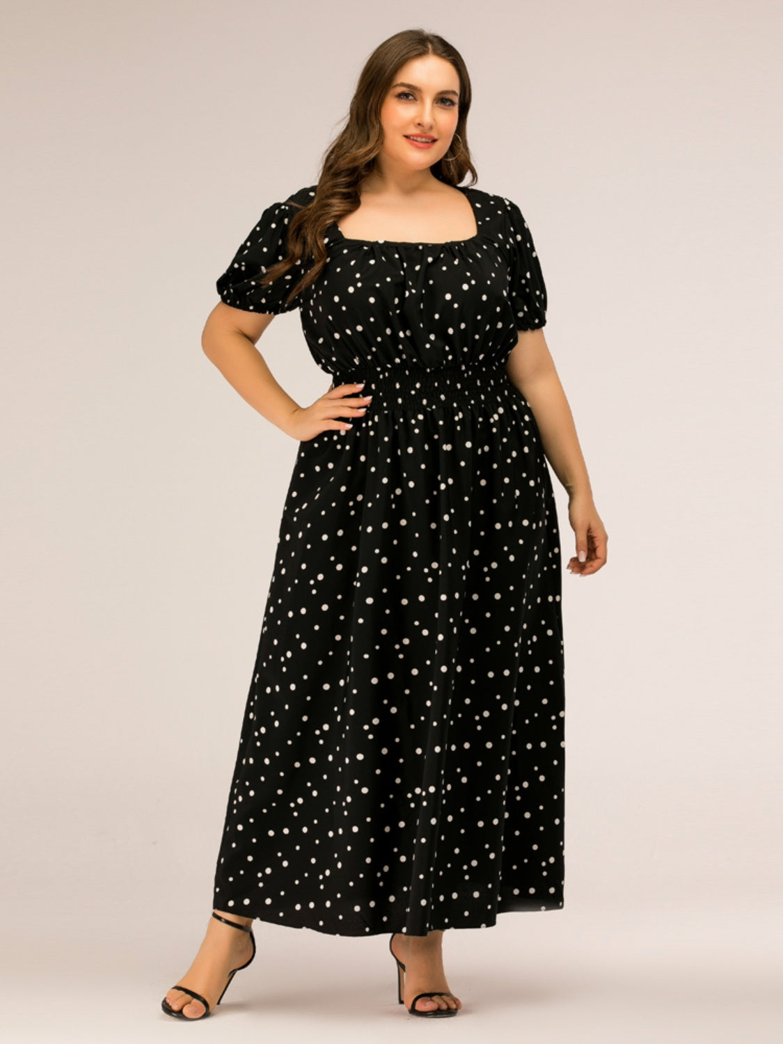 Plus Size Polka Dot Square Neck Dress-TOPS / DRESSES-[Adult]-[Female]-2022 Online Blue Zone Planet