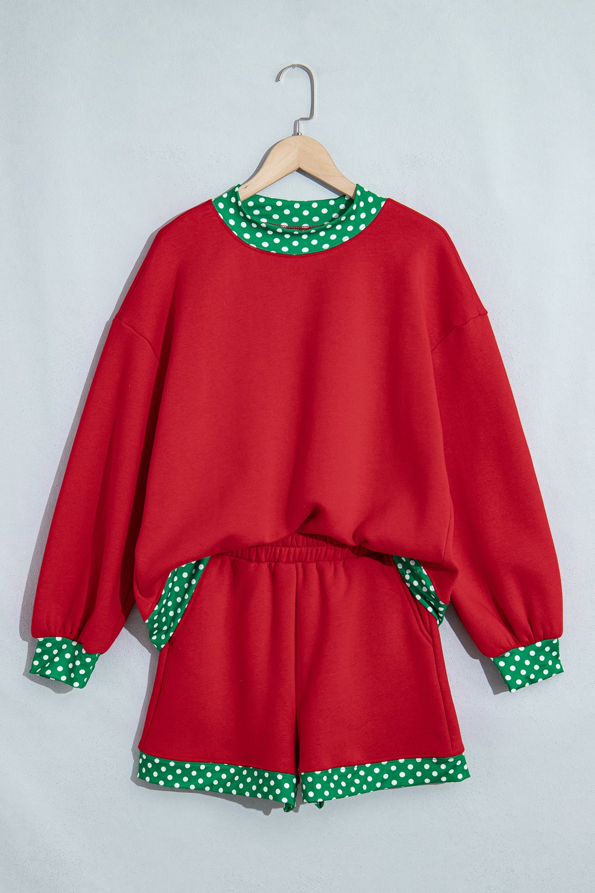 Fiery Red Gingham Trim Baggy Pullover 2pcs Short Set-Two Piece Sets/Short Sets-[Adult]-[Female]-2022 Online Blue Zone Planet