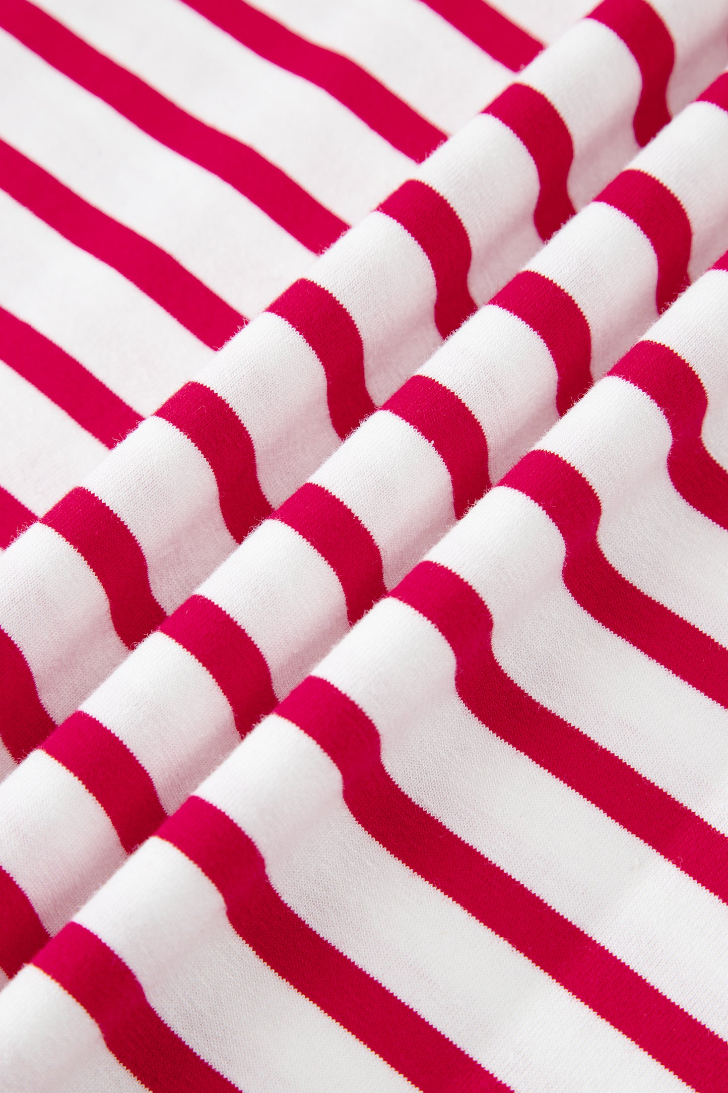 Red Stripe Scalloped Trim Round Neck T Shirt-Tops/Tops & Tees-[Adult]-[Female]-2022 Online Blue Zone Planet