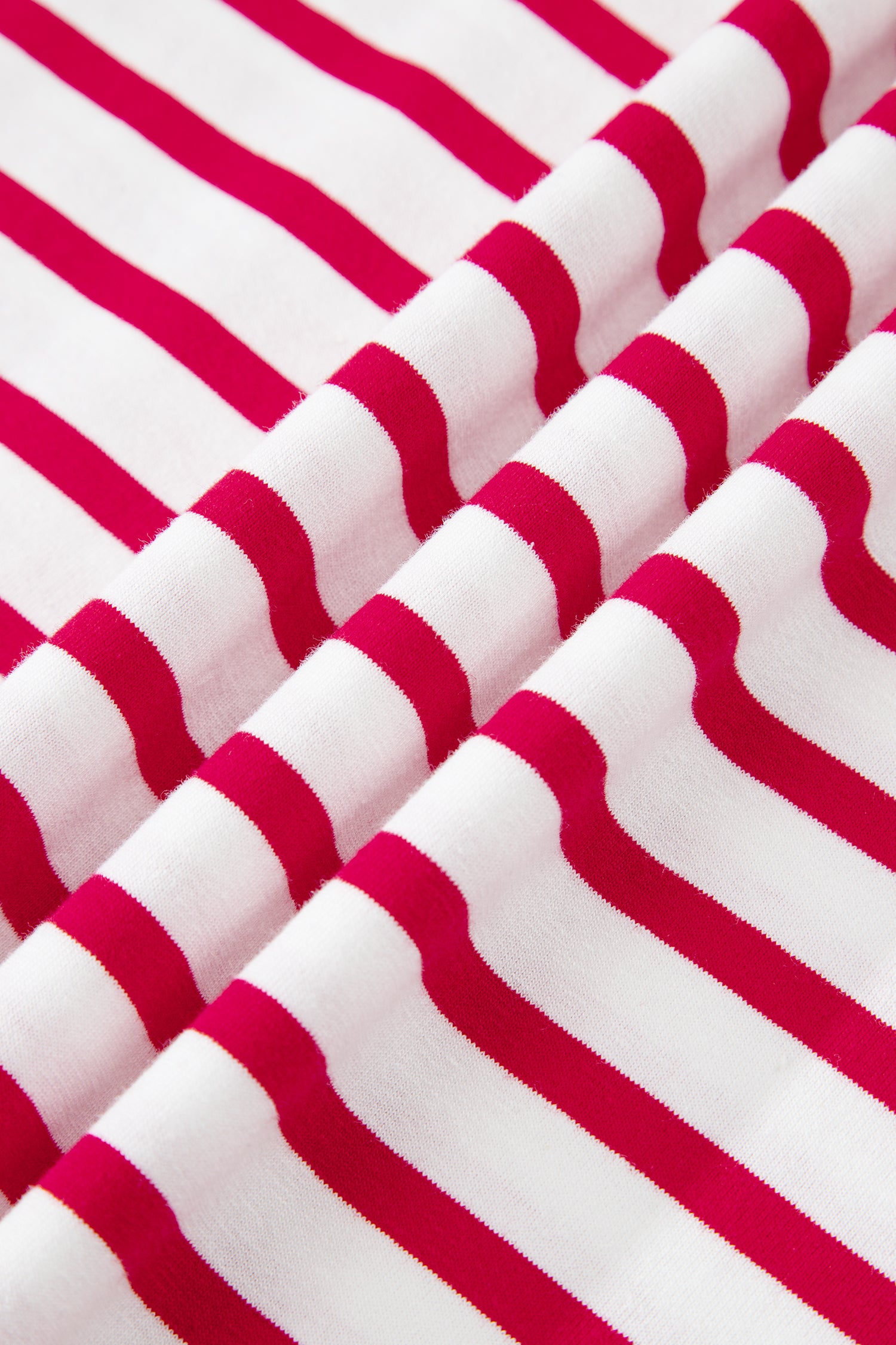 Red Stripe Scalloped Trim Round Neck T Shirt-Tops/Tops & Tees-[Adult]-[Female]-2022 Online Blue Zone Planet