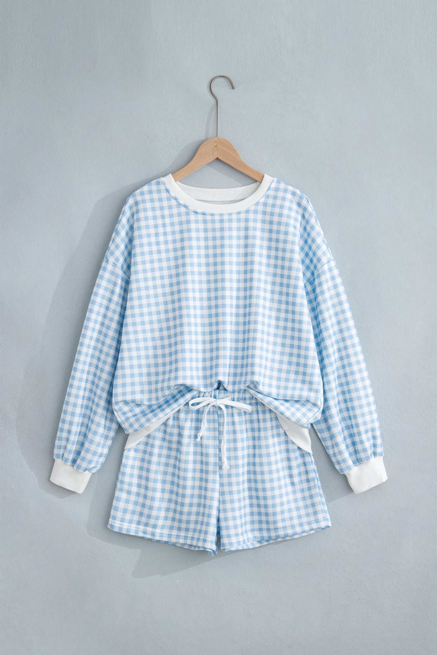 Pink Plaid Baggy Pullover Drawstring Casual Shorts 2pcs Outfit-Two Piece Sets/Short Sets-[Adult]-[Female]-2022 Online Blue Zone Planet