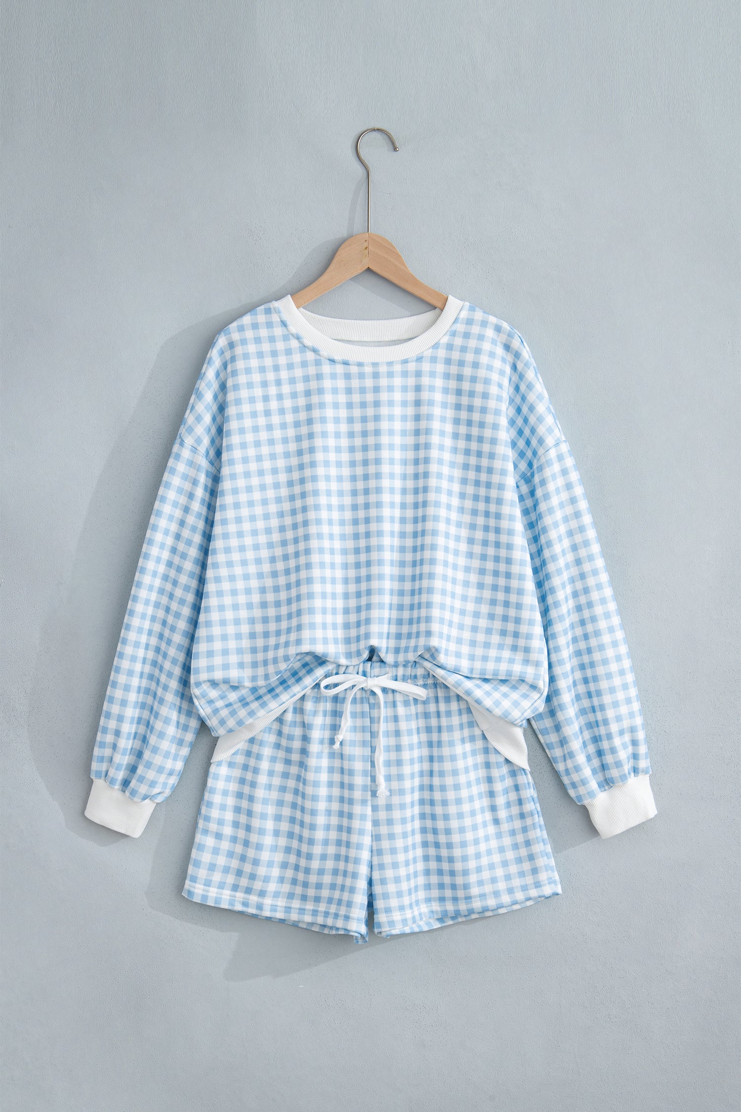 Pink Plaid Baggy Pullover Drawstring Casual Shorts 2pcs Outfit-Two Piece Sets/Short Sets-[Adult]-[Female]-2022 Online Blue Zone Planet