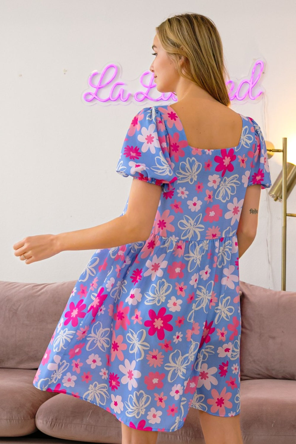 BiBi Floral Puff Sleeve Mini Dress BLUE ZONE PLANET
