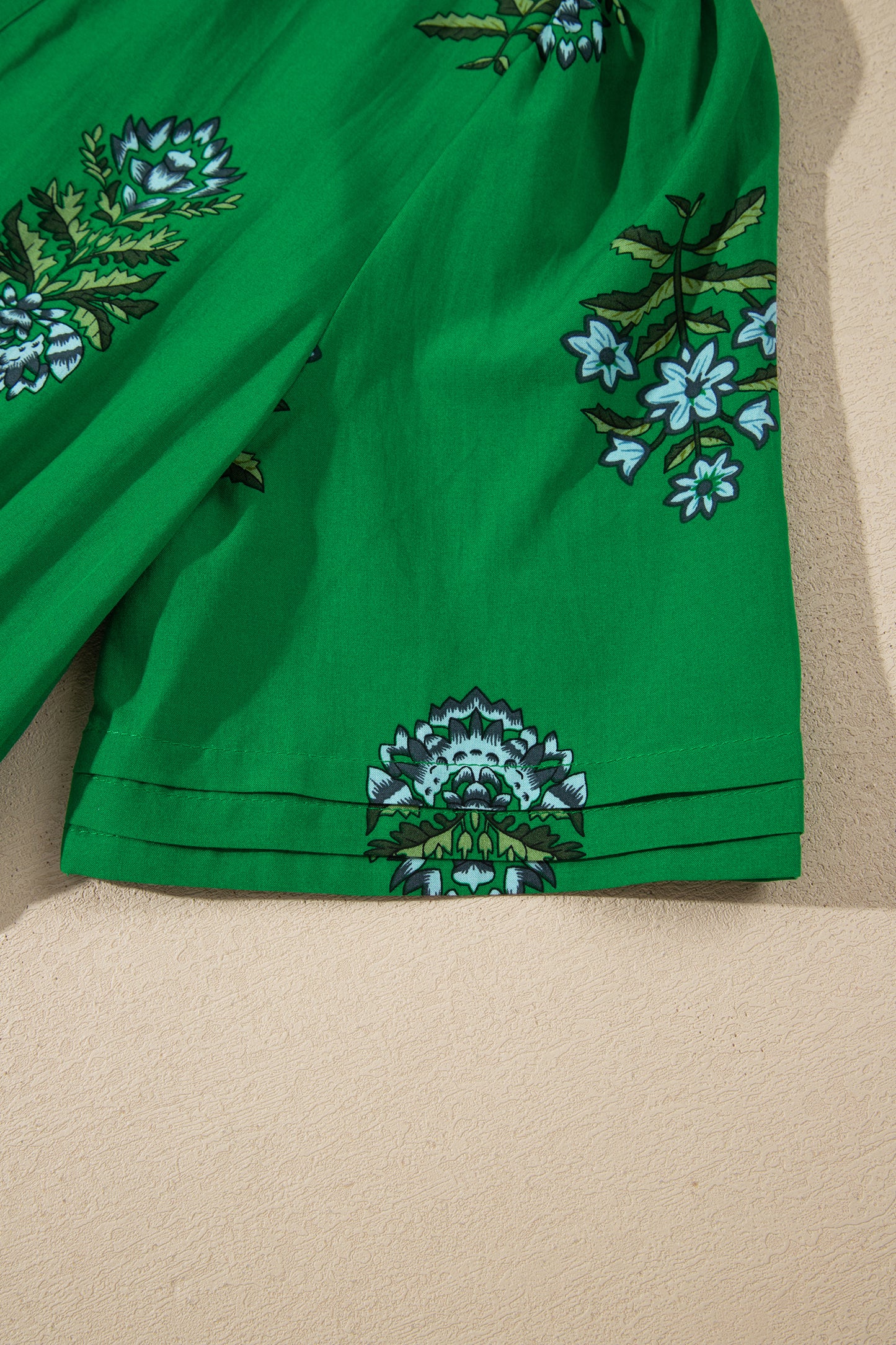 Green Floral Print Split Neck Shirred High Waist Ruffle Hem Maxi Dress-TOPS / DRESSES-[Adult]-[Female]-2022 Online Blue Zone Planet