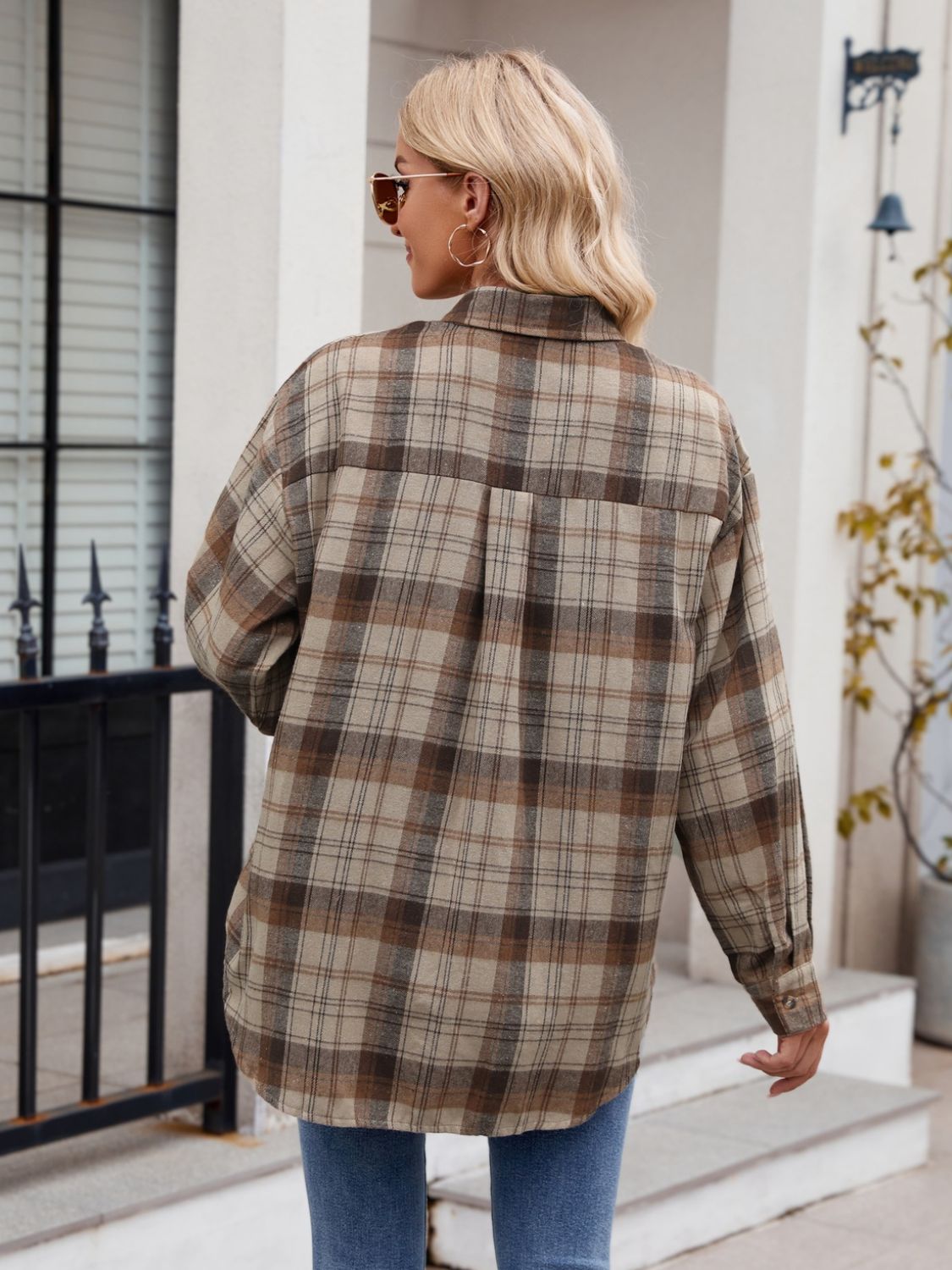 Blue Zone Planet | Mandy Pocketed Plaid Collared Neck Long Sleeve Shirt-TOPS / DRESSES-[Adult]-[Female]-2022 Online Blue Zone Planet