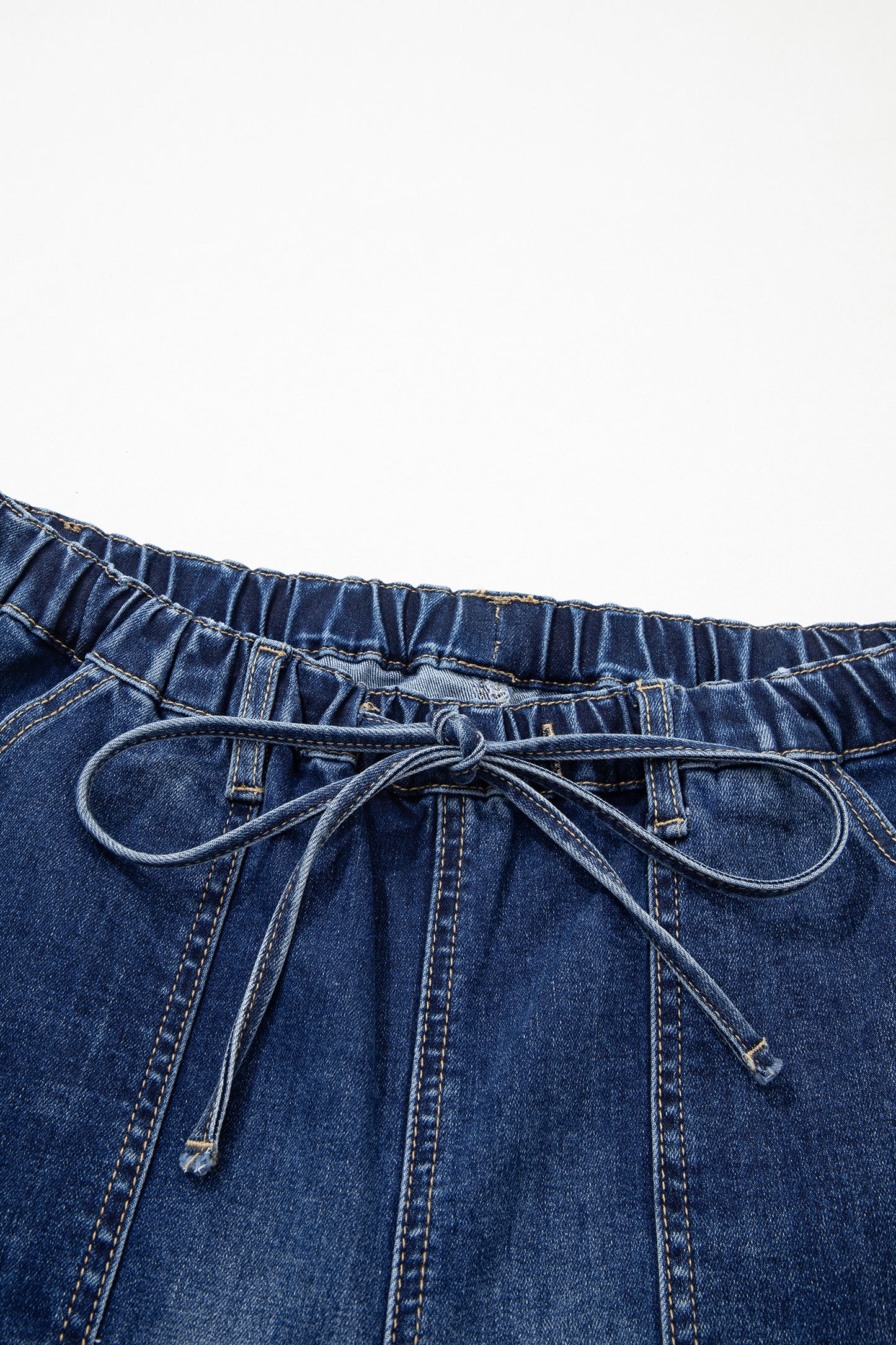 Prussian Blue Drawstring Seam Detail Raw Hem Wide Leg Denim Pants-Bottoms/Jeans-[Adult]-[Female]-2022 Online Blue Zone Planet