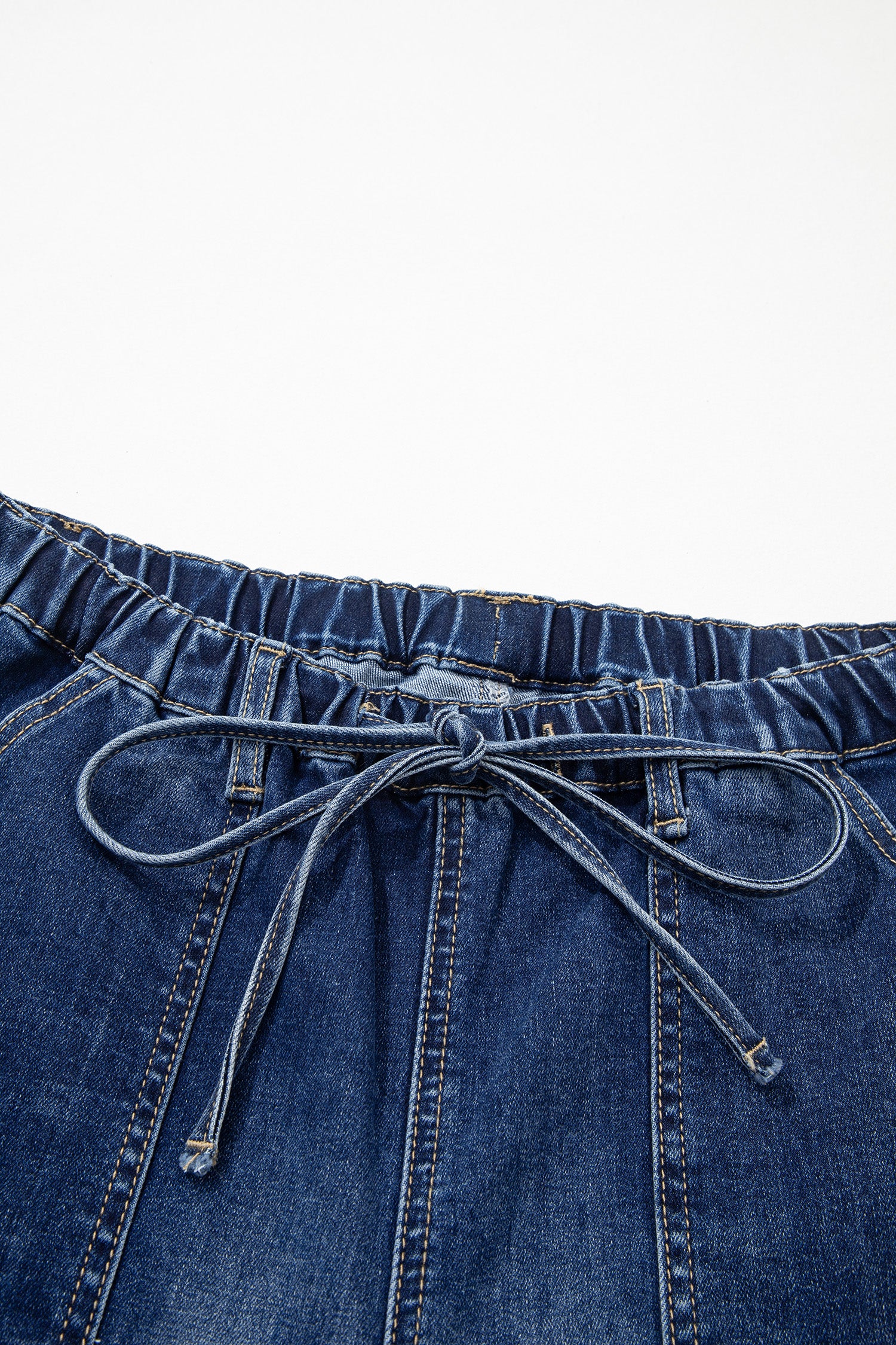 Prussian Blue Drawstring Seam Detail Raw Hem Wide Leg Denim Pants-Bottoms/Jeans-[Adult]-[Female]-2022 Online Blue Zone Planet