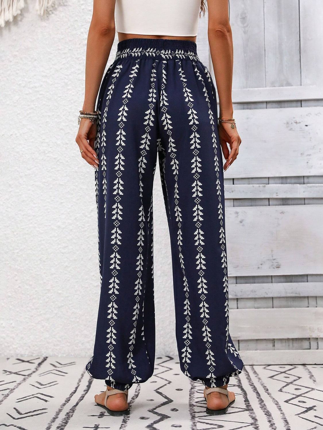 Tied Printed High Waist Pants-BOTTOMS SIZES SMALL MEDIUM LARGE-[Adult]-[Female]-2022 Online Blue Zone Planet