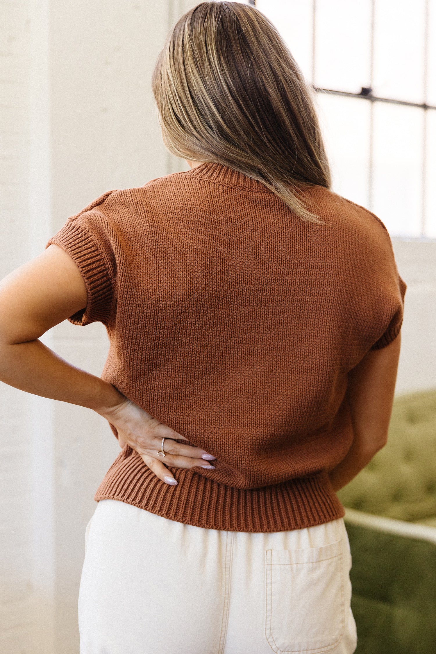 Chestnut Western Horseshoe Pattern Short Sleeve Knit Sweater-TOPS / DRESSES-[Adult]-[Female]-2022 Online Blue Zone Planet
