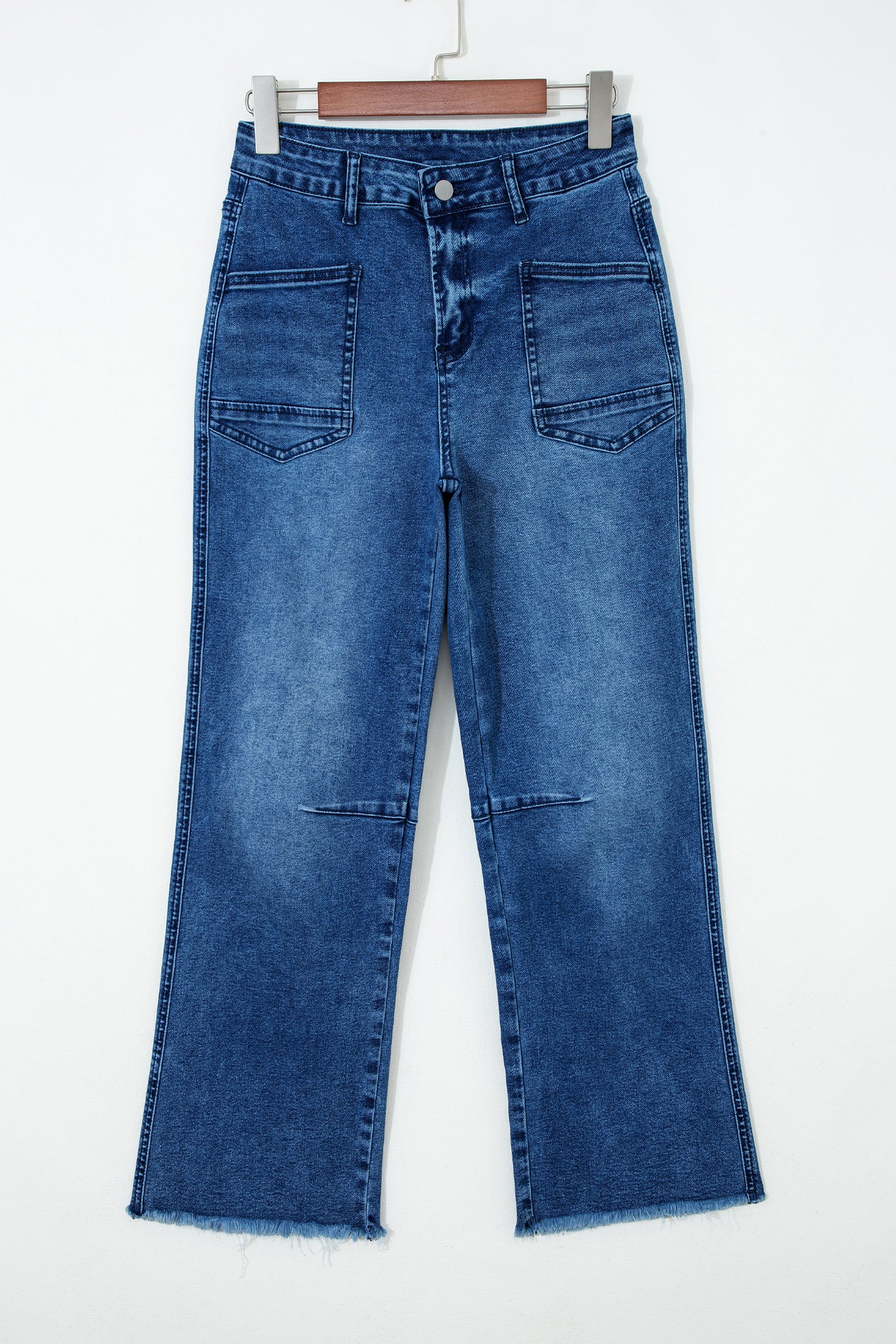 Sail Blue Frayed Cropped Straight Jeans-Bottoms/Jeans-[Adult]-[Female]-2022 Online Blue Zone Planet