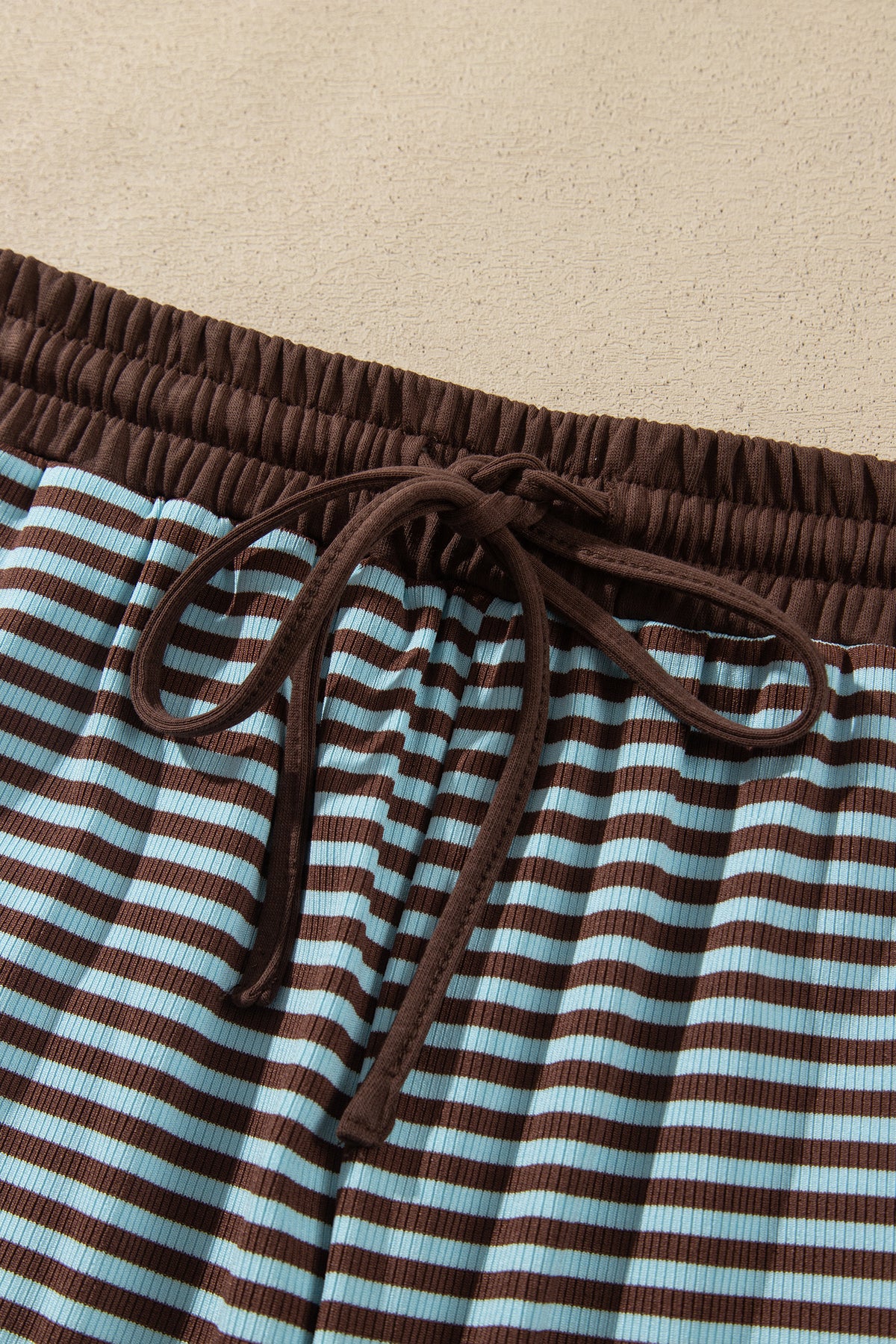 Brown Stripe Drop Shoulder Loose Top and Pants Two Piece Set-Two Piece Sets/Pant Sets-[Adult]-[Female]-2022 Online Blue Zone Planet