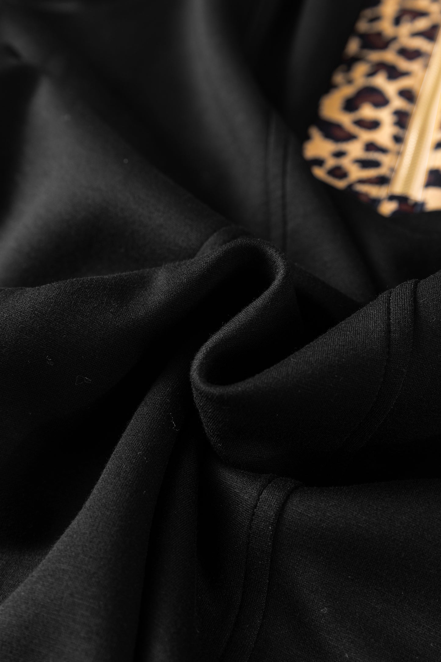 Black Leopard Patchwork Zip Collared Short Puff Sleeve Shift Mini Dress-TOPS / DRESSES-[Adult]-[Female]-2022 Online Blue Zone Planet