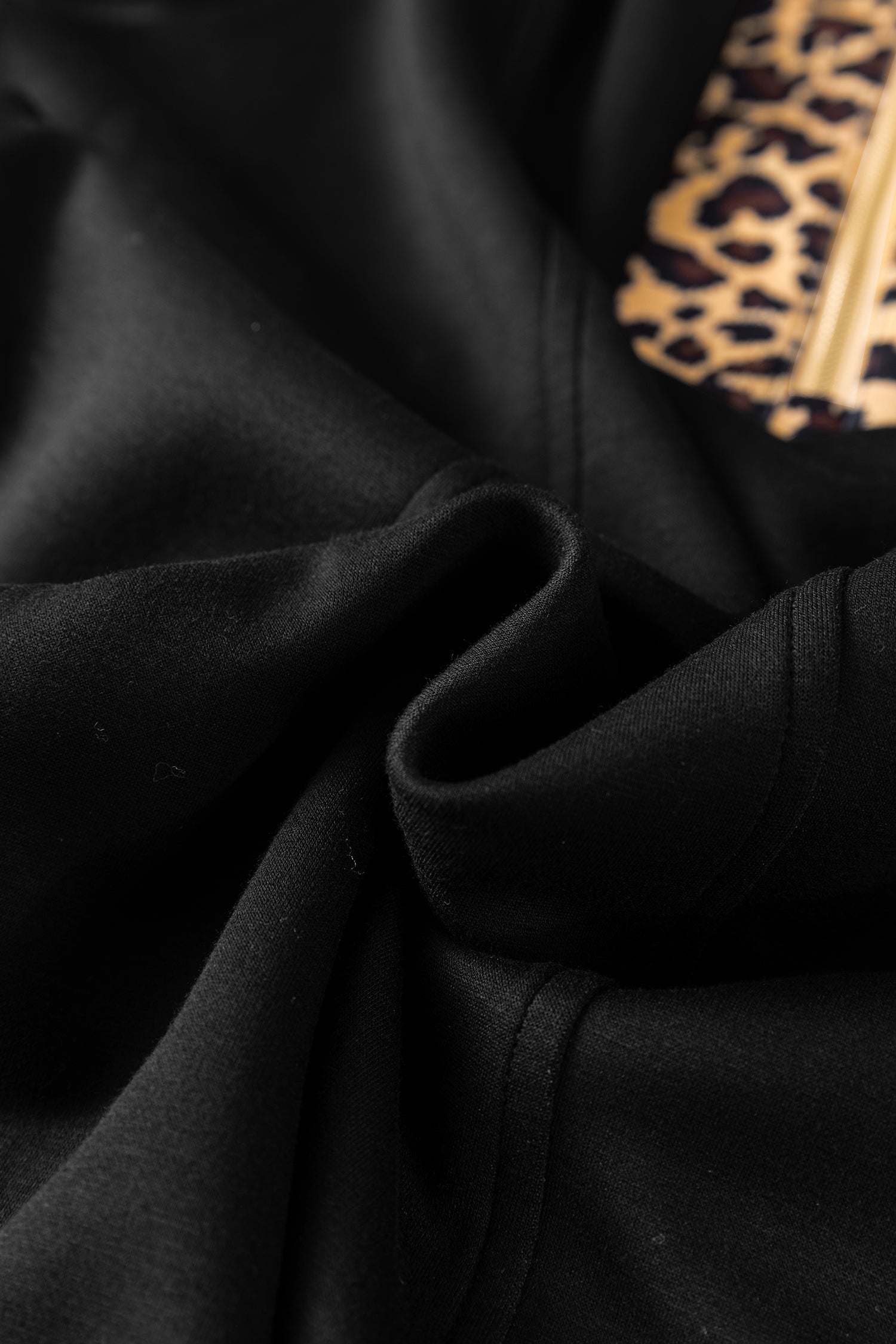 Black Leopard Patchwork Zip Collared Short Puff Sleeve Shift Mini Dress-TOPS / DRESSES-[Adult]-[Female]-2022 Online Blue Zone Planet