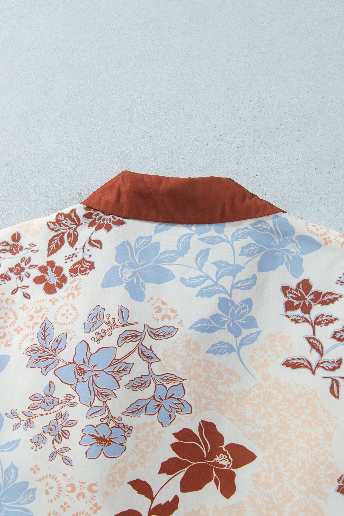 White Plus Size Floral Print Contrast Collar V Neck Long Sleeve Blouse-Plus Size/Plus Size Tops/Plus Size Blouses & Shirts-[Adult]-[Female]-2022 Online Blue Zone Planet