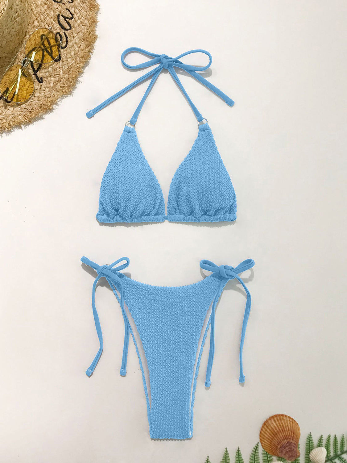 Textured Halter Neck Two-Piece Bikini Set-TOPS / DRESSES-[Adult]-[Female]-2022 Online Blue Zone Planet