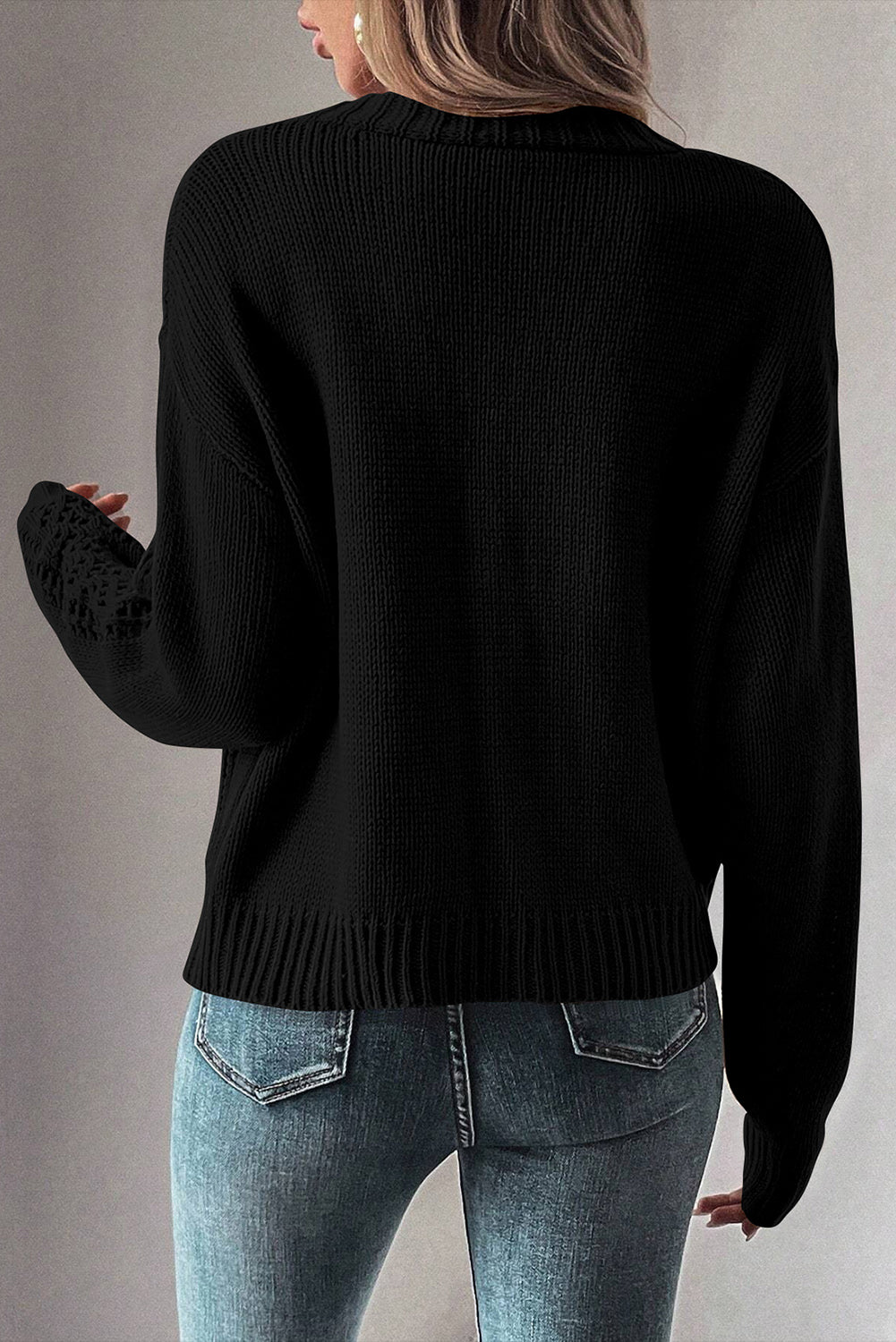 Black Open Knit Drop Shoulder Sweater Cardigan-Sweaters & Cardigans/Cardigans-[Adult]-[Female]-2022 Online Blue Zone Planet