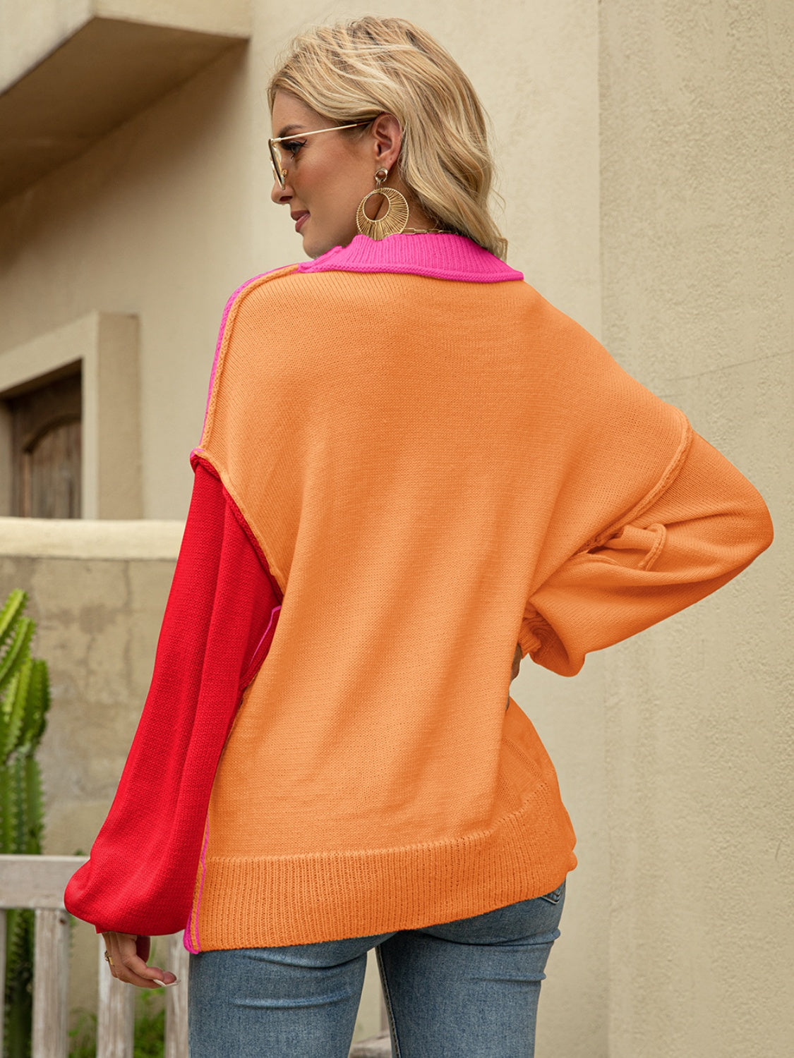 Angel Wings Color Block Dropped Shoulder Sweater-TOPS / DRESSES-[Adult]-[Female]-2022 Online Blue Zone Planet