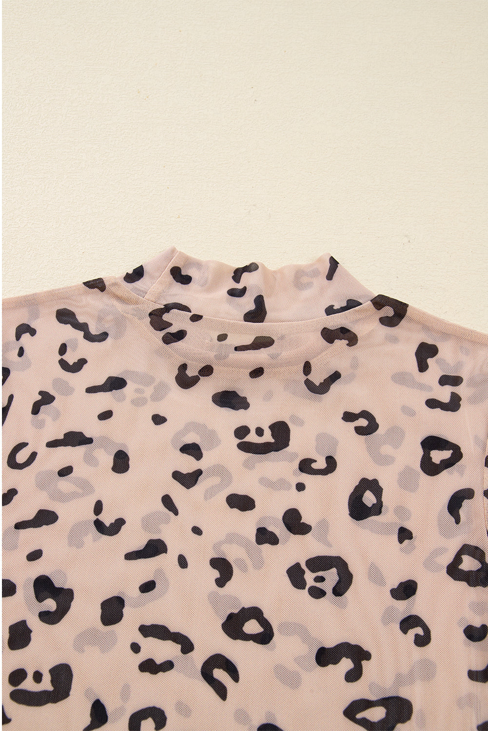 Khaki Mock Neck Sheer Mesh Leopard Long Sleeve Bodysuit-Tops/Bodysuits-[Adult]-[Female]-2022 Online Blue Zone Planet