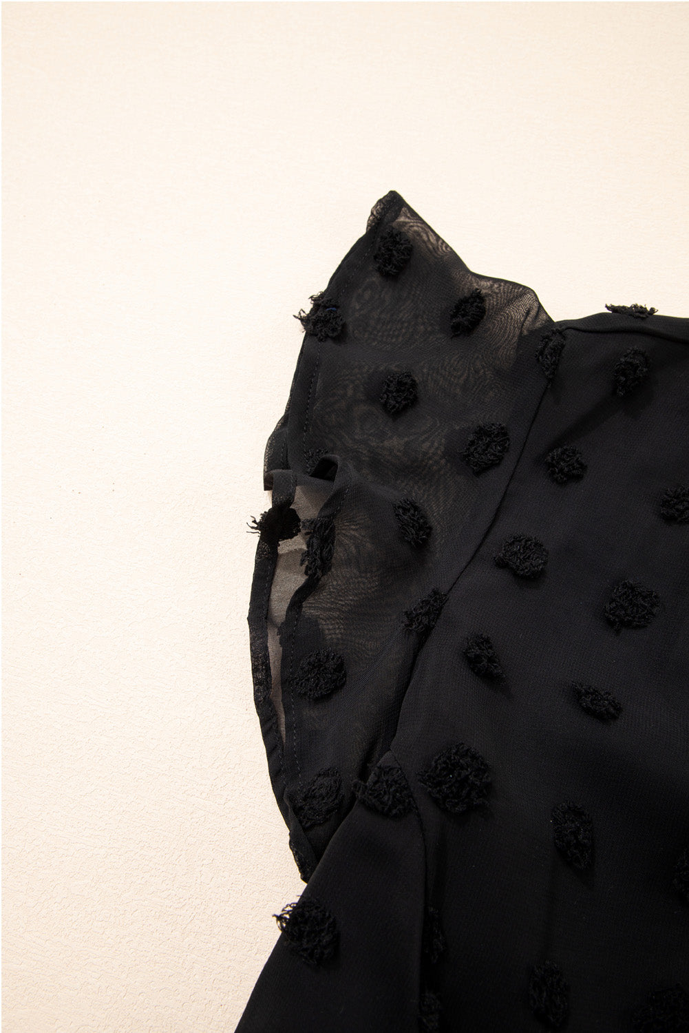 Black Dotty Textured Notched Neck Plus Ruffled Dress-TOPS / DRESSES-[Adult]-[Female]-2022 Online Blue Zone Planet