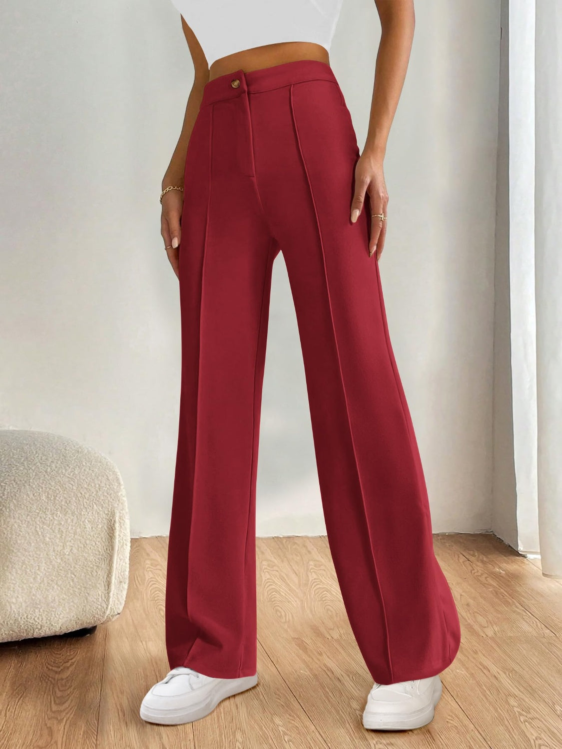 High Waist Wide Leg Pants-BOTTOMS SIZES SMALL MEDIUM LARGE-[Adult]-[Female]-2022 Online Blue Zone Planet