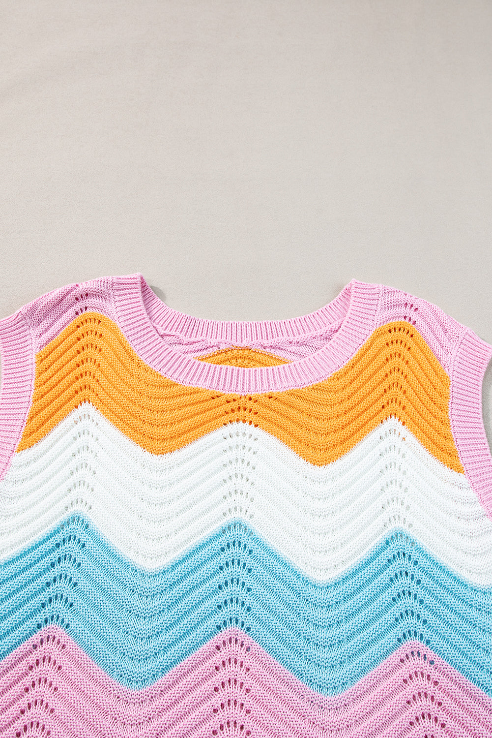 Multicolour Striped Colorblock Scalloped Hem Knitted Vest-Sweaters & Cardigans/Sweater Vests-[Adult]-[Female]-2022 Online Blue Zone Planet