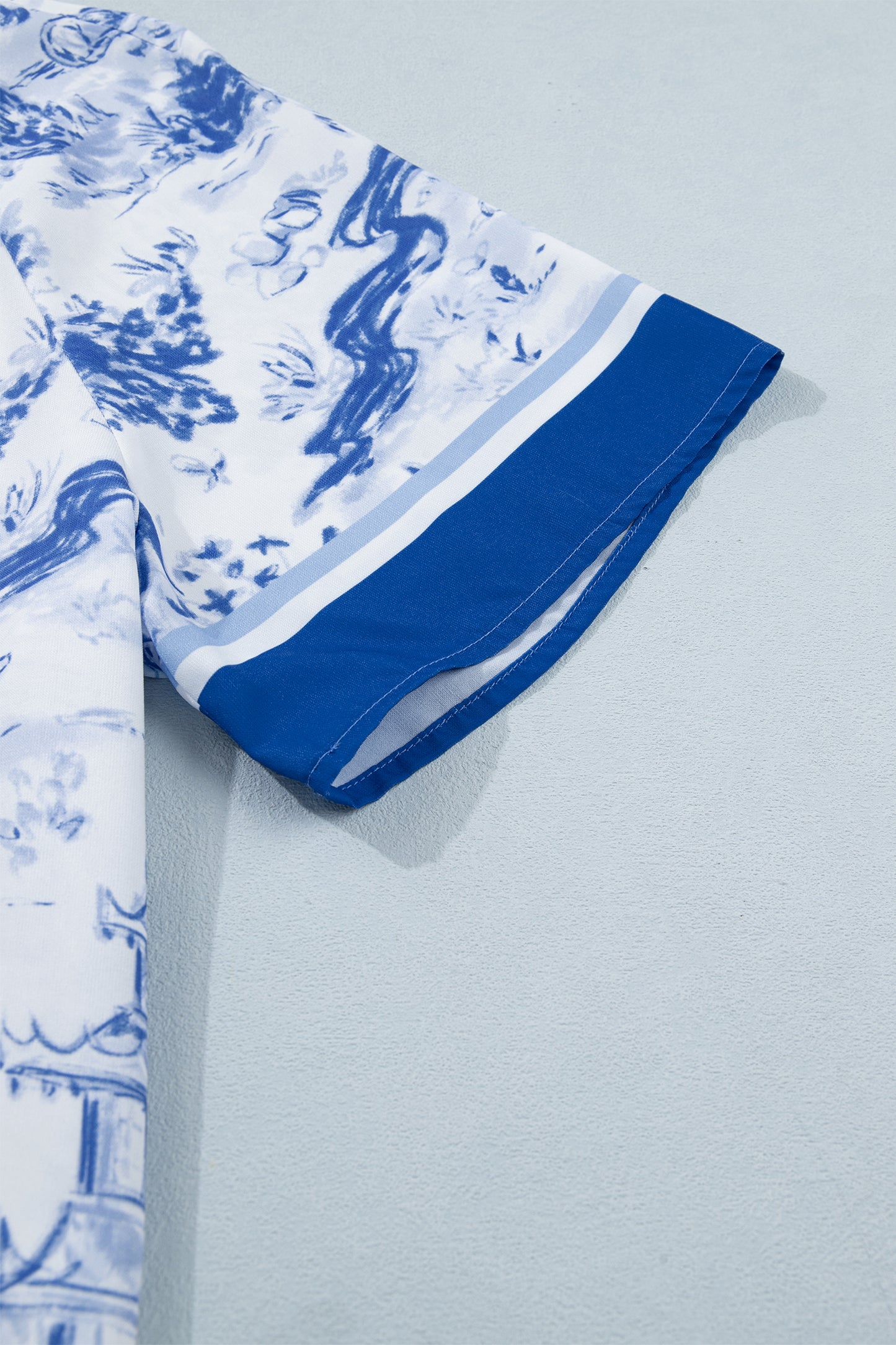 Blue Wild Animal Paradise Contrast V Neck Raglan Sleeve Blouse-Tops/Blouses & Shirts-[Adult]-[Female]-2022 Online Blue Zone Planet