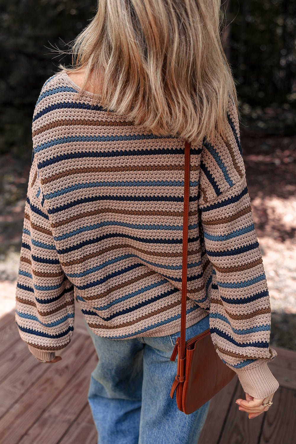 Multicolour Striped Knitted Drop Shoulder Round Neck Sweater-TOPS / DRESSES-[Adult]-[Female]-2022 Online Blue Zone Planet