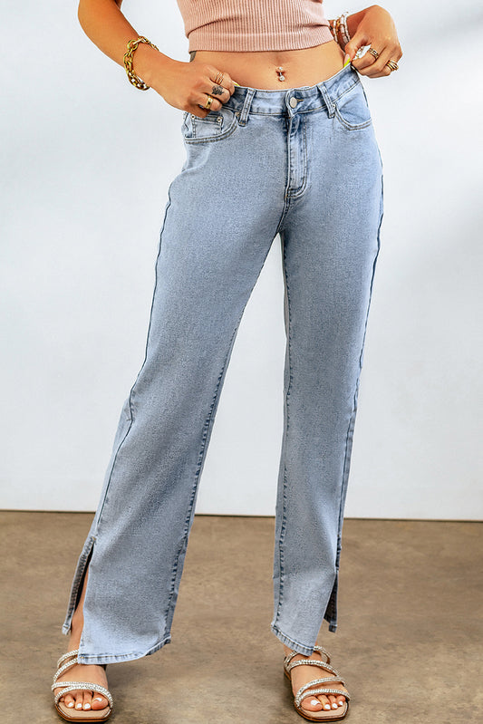 Sky Blue High Rise Slit Anklet Flare Jeans-Bottoms/Jeans-[Adult]-[Female]-Sky Blue-4-2022 Online Blue Zone Planet
