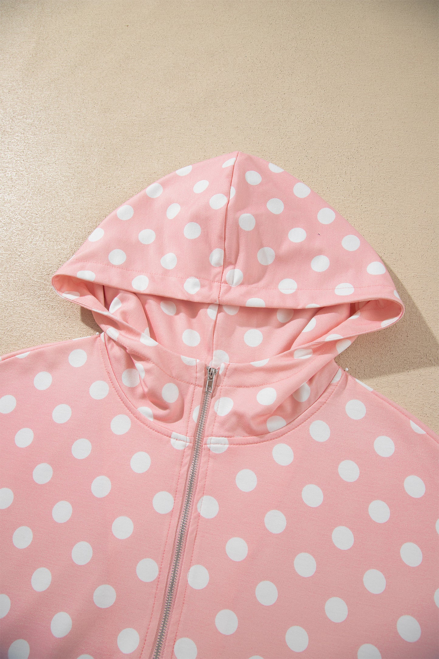 Khaki Polka Dot Hooded Long Sleeve Top Casual Mini Skort Set