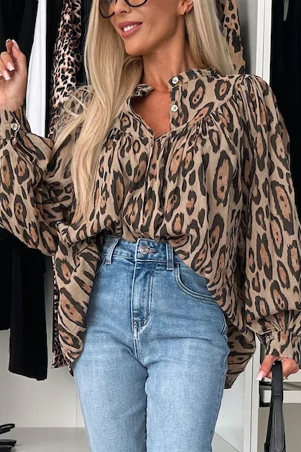 Leopard Print Button Down Long Sleeve Shirt-TOPS / DRESSES-[Adult]-[Female]-2022 Online Blue Zone Planet