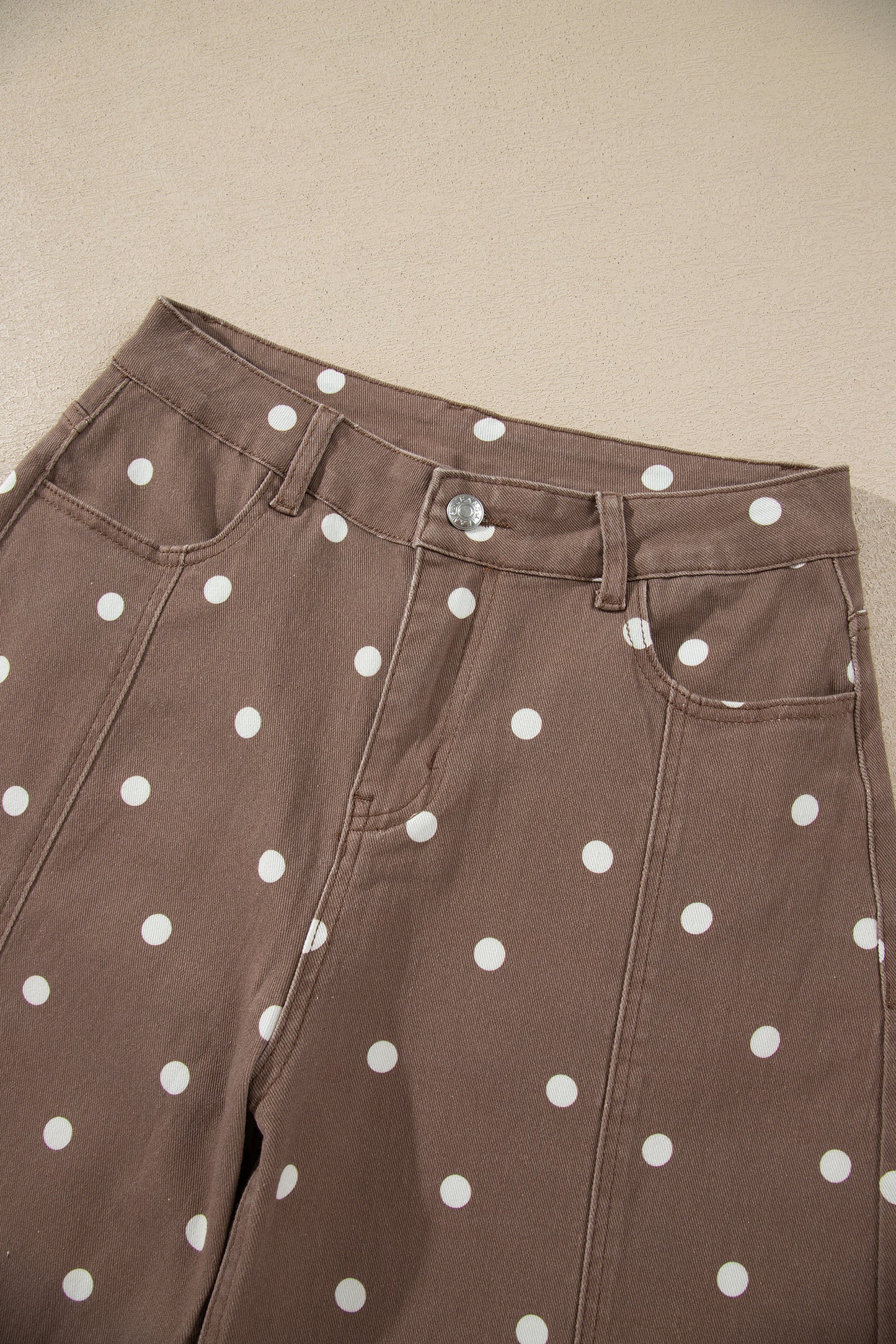Brown Tailored Seam Polka Dot Print Barrel Casual Jeans-Bottoms/Jeans-[Adult]-[Female]-2022 Online Blue Zone Planet