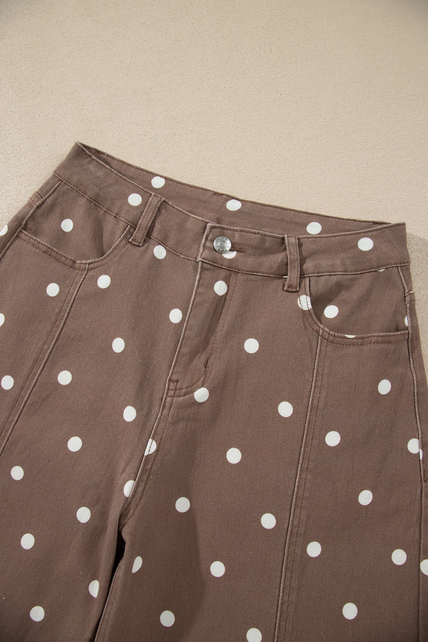 Brown Tailored Seam Polka Dot Print Barrel Casual Jeans-Bottoms/Jeans-[Adult]-[Female]-2022 Online Blue Zone Planet