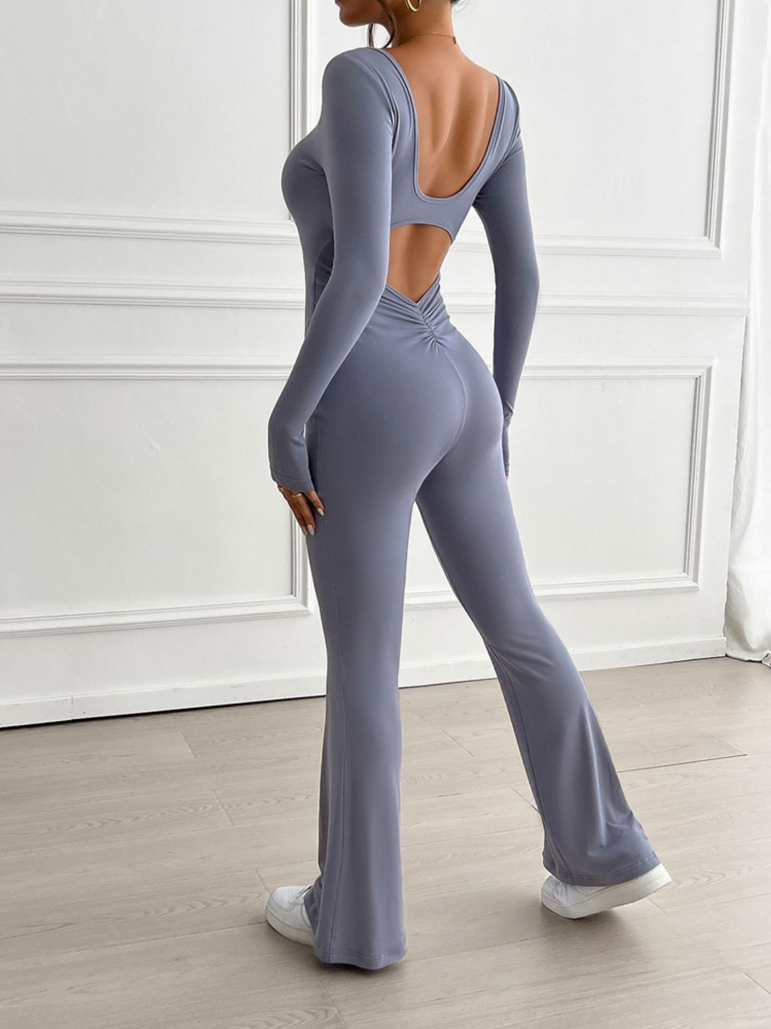 Devine Cutout Scoop Neck Long Sleeve Jumpsuit-BOTTOMS SIZES SMALL MEDIUM LARGE-[Adult]-[Female]-2022 Online Blue Zone Planet