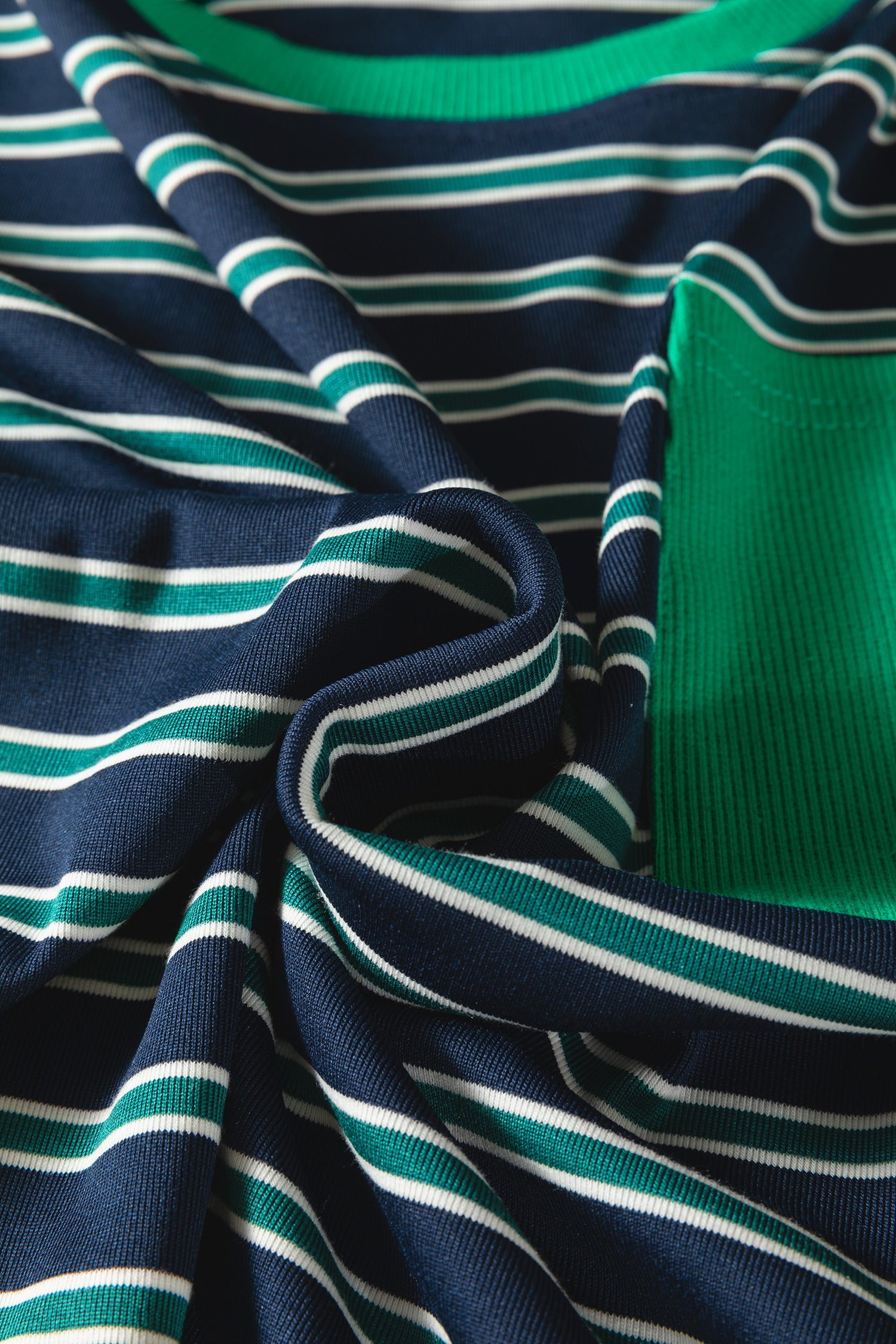 Green Stripe Ribbed Color Block Patchwork Crew Neck Patch Pocket Long Sleeve Top-Tops/Long Sleeve Tops-[Adult]-[Female]-2022 Online Blue Zone Planet