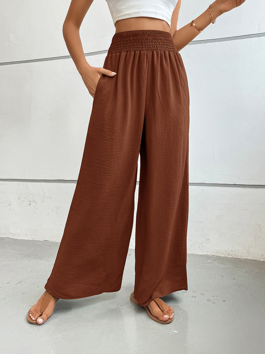 Blue Zone Planet | Perfee Wide Leg Pants with Pockets-BOTTOM SIZES SMALL MEDIUM LARGE-[Adult]-[Female]-Dark Brown-S-2022 Online Blue Zone Planet