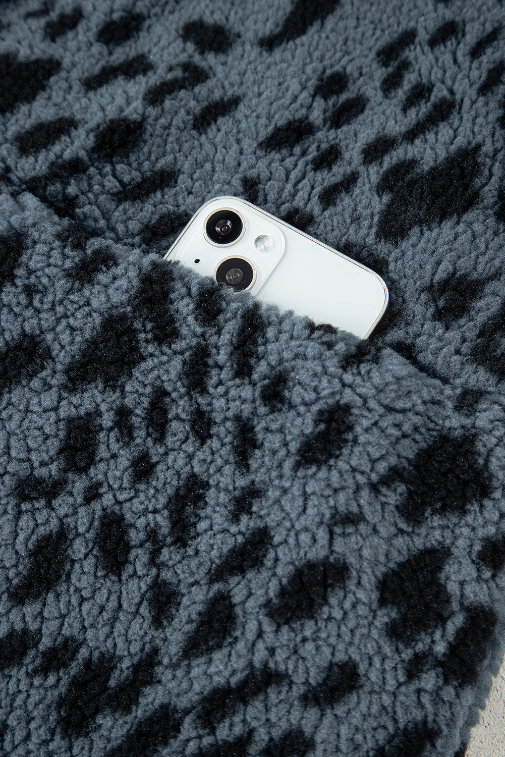 Blue Cow Print Buttoned Stand Collar Fleece Jacket-Outerwear/Jackets-[Adult]-[Female]-2022 Online Blue Zone Planet