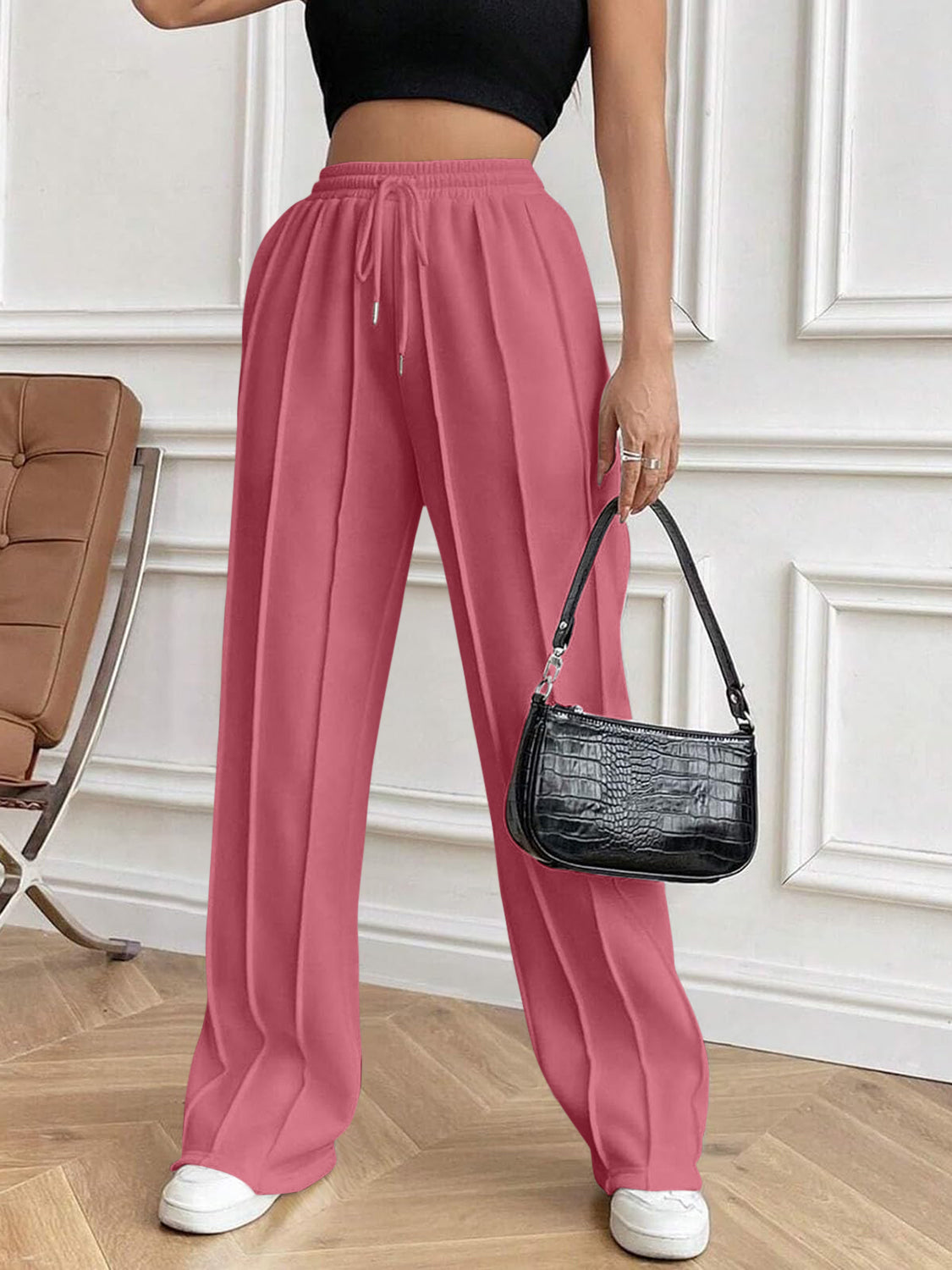 Drawstring Elastic Waist Pants with Pockets-BOTTOMS SIZES SMALL MEDIUM LARGE-[Adult]-[Female]-Dusty Pink-XS-2022 Online Blue Zone Planet