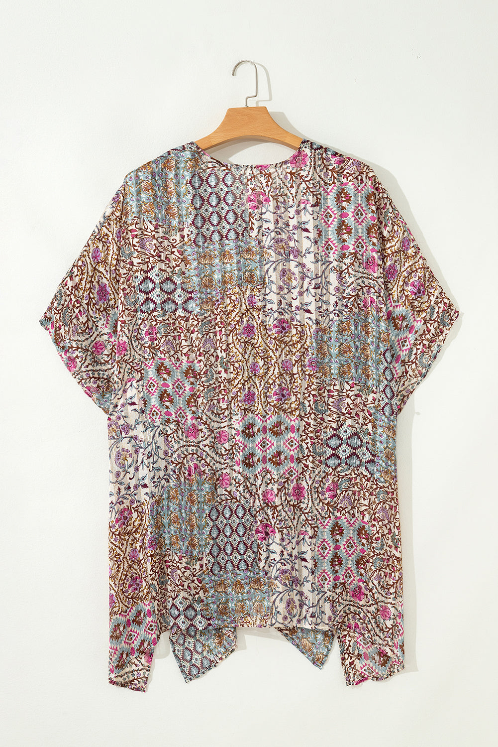 Apricot Floral Print Short Wide Sleeve Open Front Loose Kimono-Outerwear/Kimonos-[Adult]-[Female]-2022 Online Blue Zone Planet