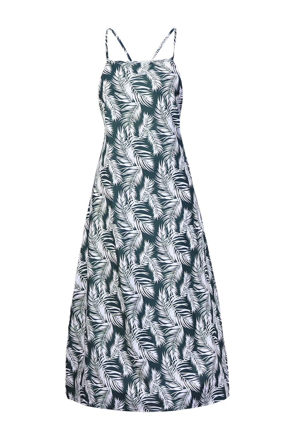 Blue Zone Planet | Slit Crisscross Printed Sleeveless Cami Dress-TOPS / DRESSES-[Adult]-[Female]-2022 Online Blue Zone Planet