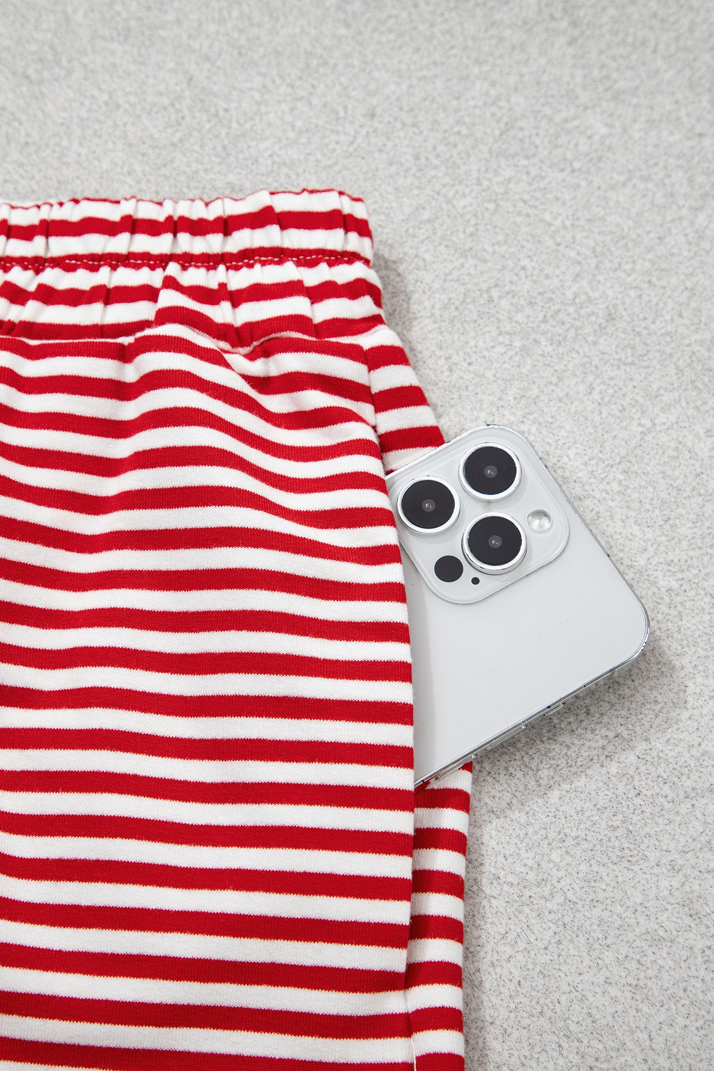 Red Stripe Oversize Mock Neck Sweatshirt and Shorts Set-Two Piece Sets/Short Sets-[Adult]-[Female]-2022 Online Blue Zone Planet
