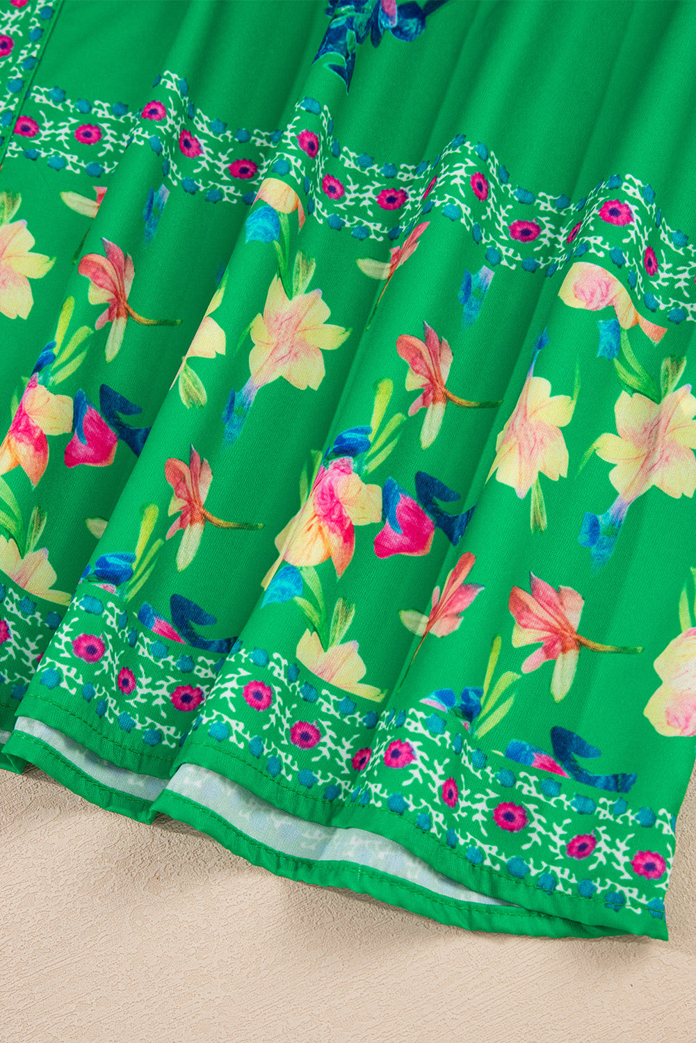 Green Floral Print Contrast Trim Knotted Straps Midi Dress-TOPS / DRESSES-[Adult]-[Female]-2022 Online Blue Zone Planet