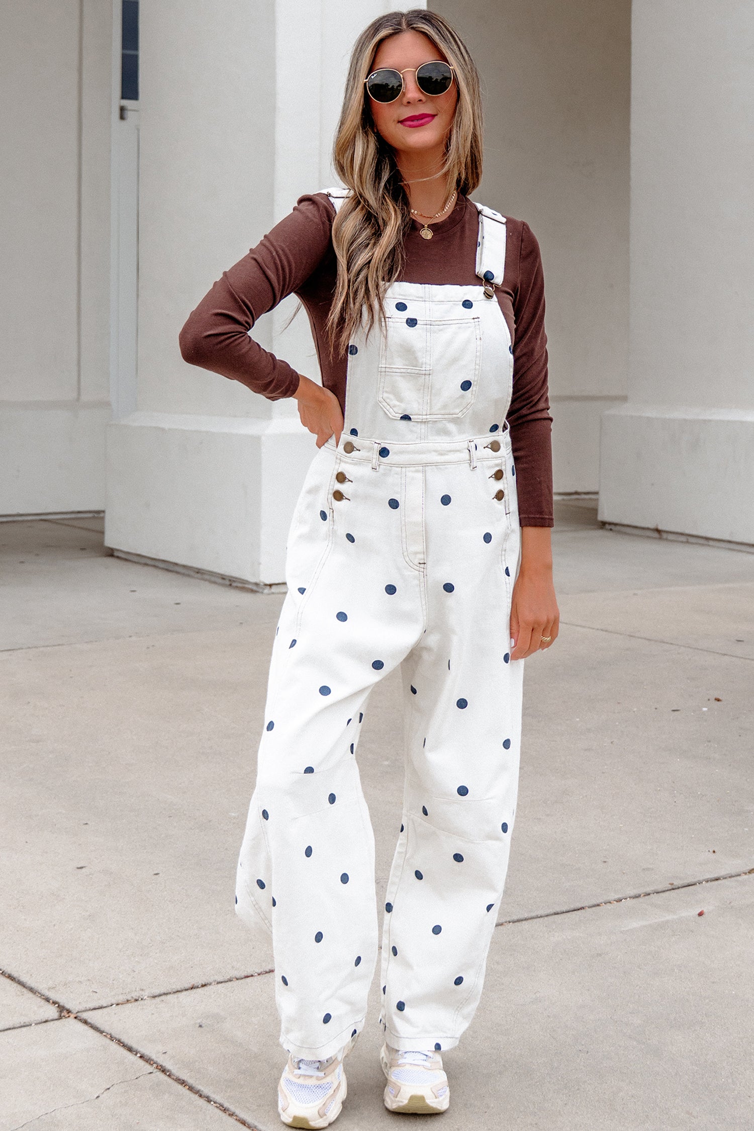 Jet Stream Polka Dot Print Bib Pocket Denim Barrel Overalls Jumpsuit-Bottoms/Jumpsuits & Rompers-[Adult]-[Female]-2022 Online Blue Zone Planet