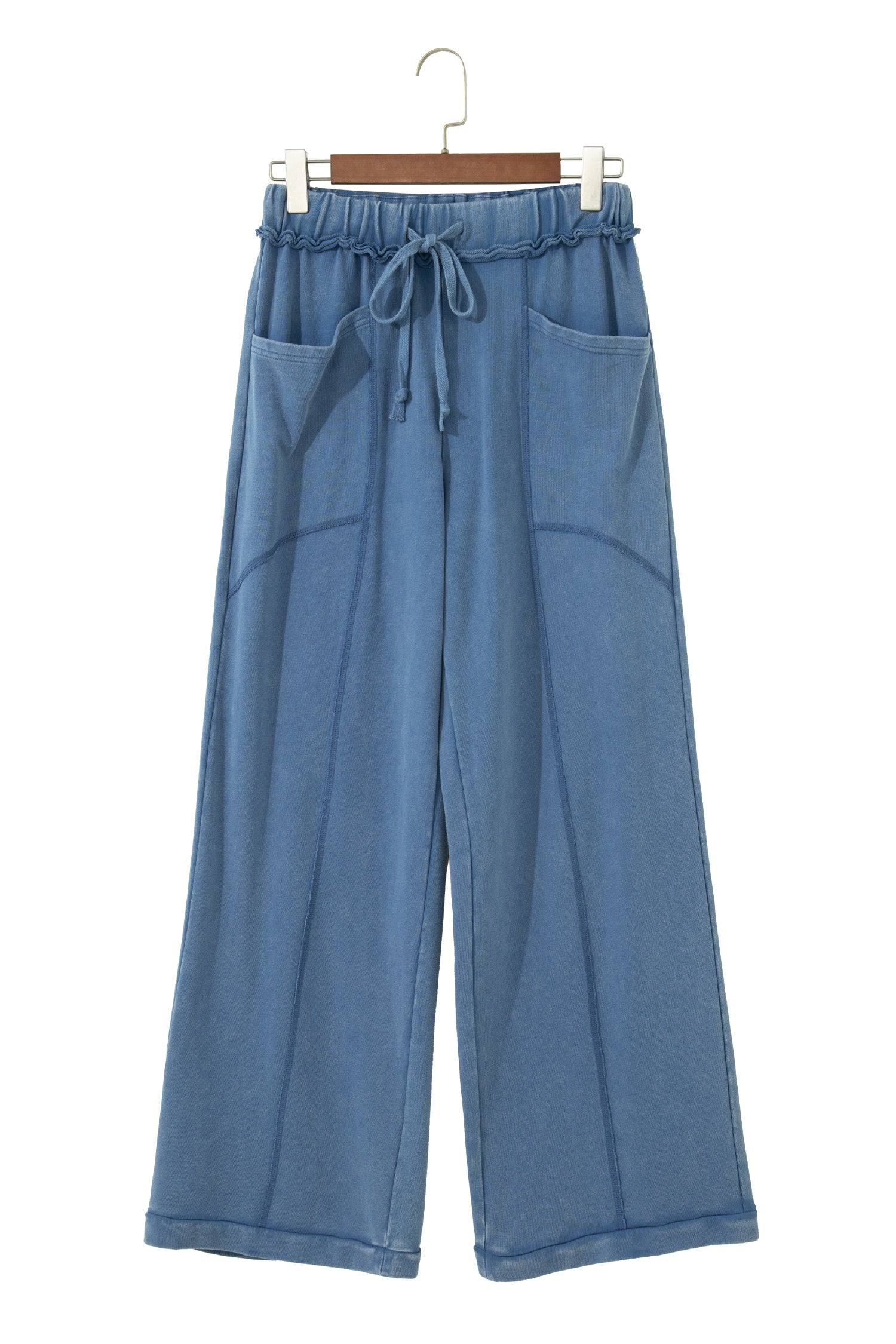 Ashleigh Blue Mineral Wash Drawstring Retro High Waist Wide Leg Western Pants-Bottoms/Pants & Culotte-[Adult]-[Female]-2022 Online Blue Zone Planet