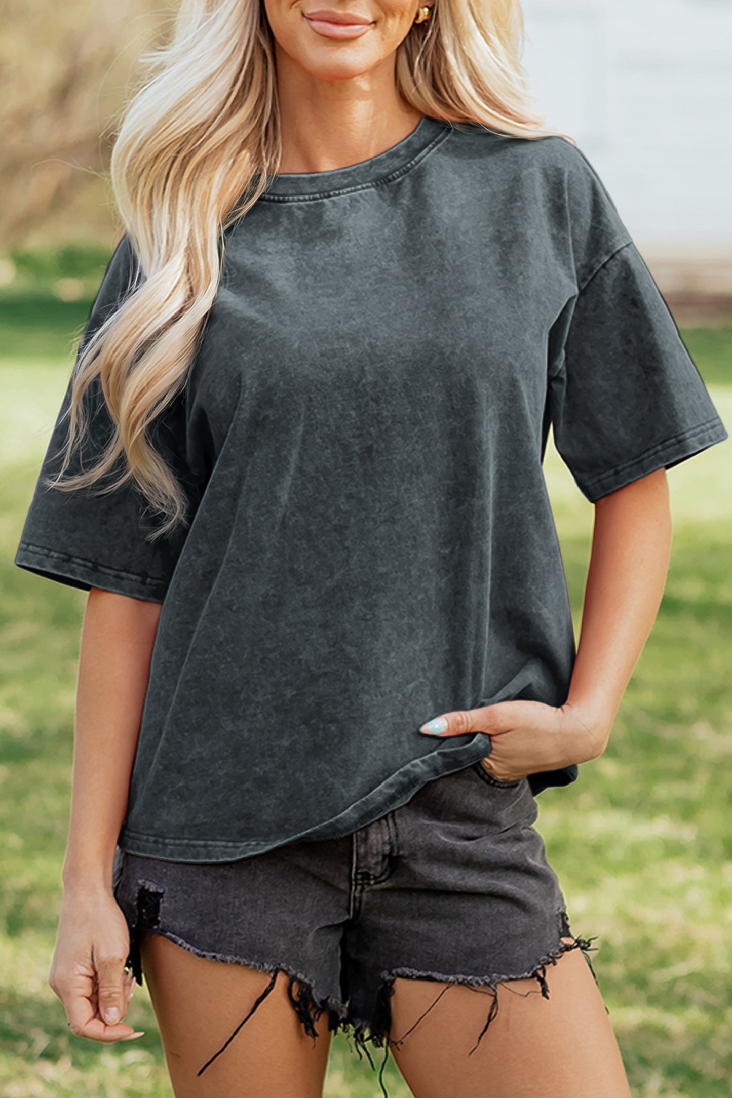 Mint Green Solid Color Cotton Mineral Washed Oversize Tee-Tops/Tops & Tees-[Adult]-[Female]-2022 Online Blue Zone Planet