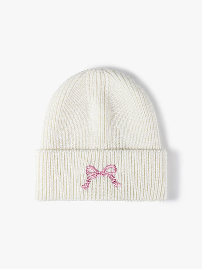 Embroidered Bow Knit Hat-BEANIES-[Adult]-[Female]-White-One Size-2022 Online Blue Zone Planet