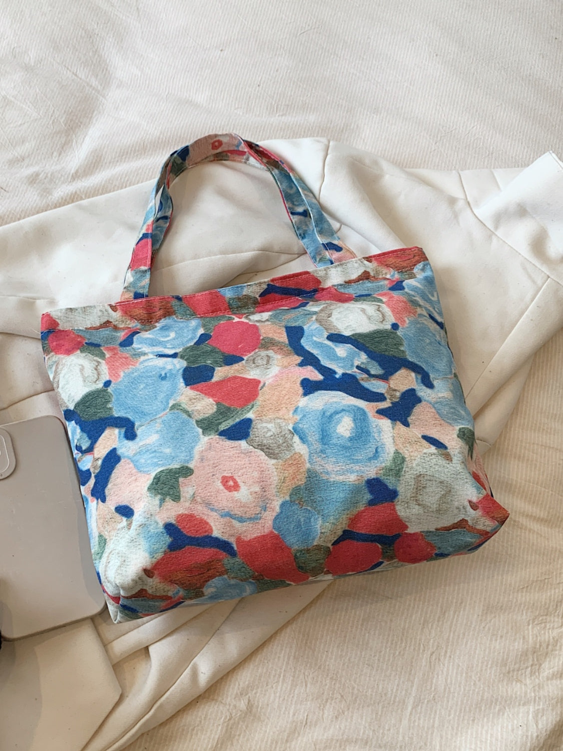 Printed Canvas Handbag with Zipper-HANDBAGS-[Adult]-[Female]-2022 Online Blue Zone Planet