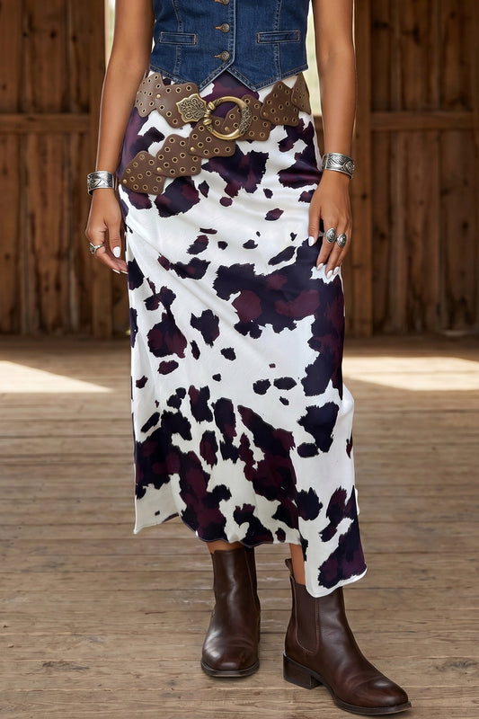 Brown Abstract Print Western Long Metal Zip-Up Waist Daily Wear Skirt-Bottoms/Skirts & Petticoat-[Adult]-[Female]-Brown-S-2022 Online Blue Zone Planet