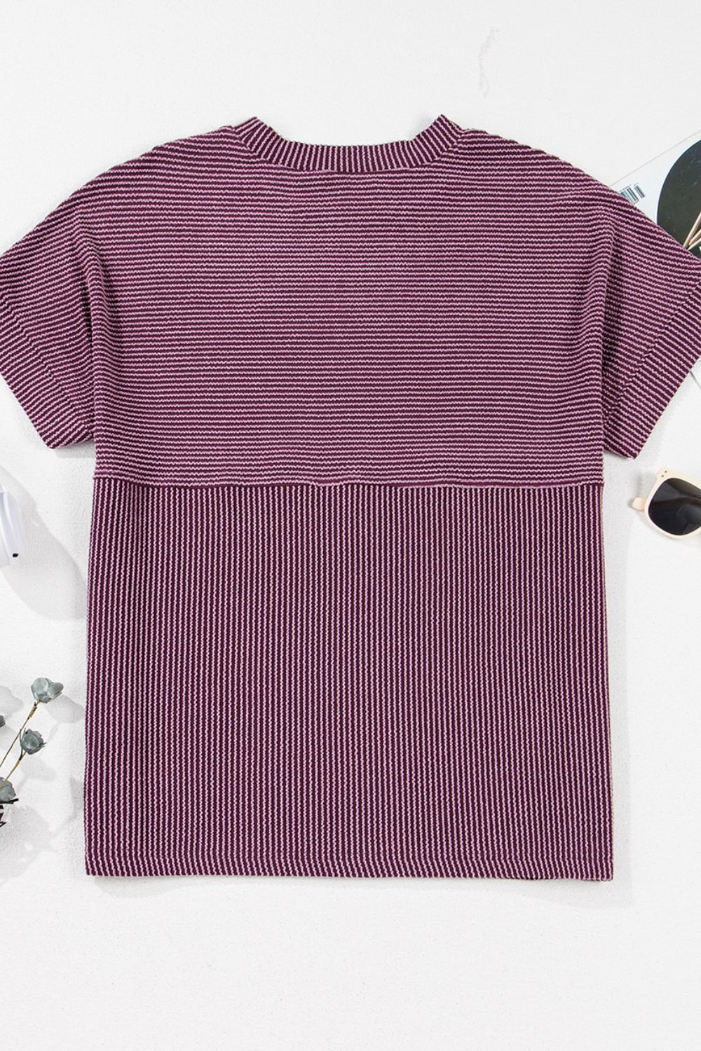 Corded Knit Mock Neck Short Sleeve T Shirt-TOPS / DRESSES-[Adult]-[Female]-2022 Online Blue Zone Planet