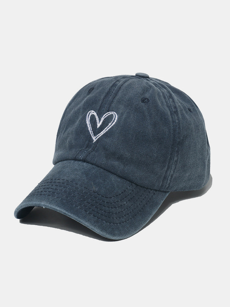 Embroidered Heart Washed Cotton Baseball Cap-HATS-[Adult]-[Female]-Dark Blue-One Size-2022 Online Blue Zone Planet