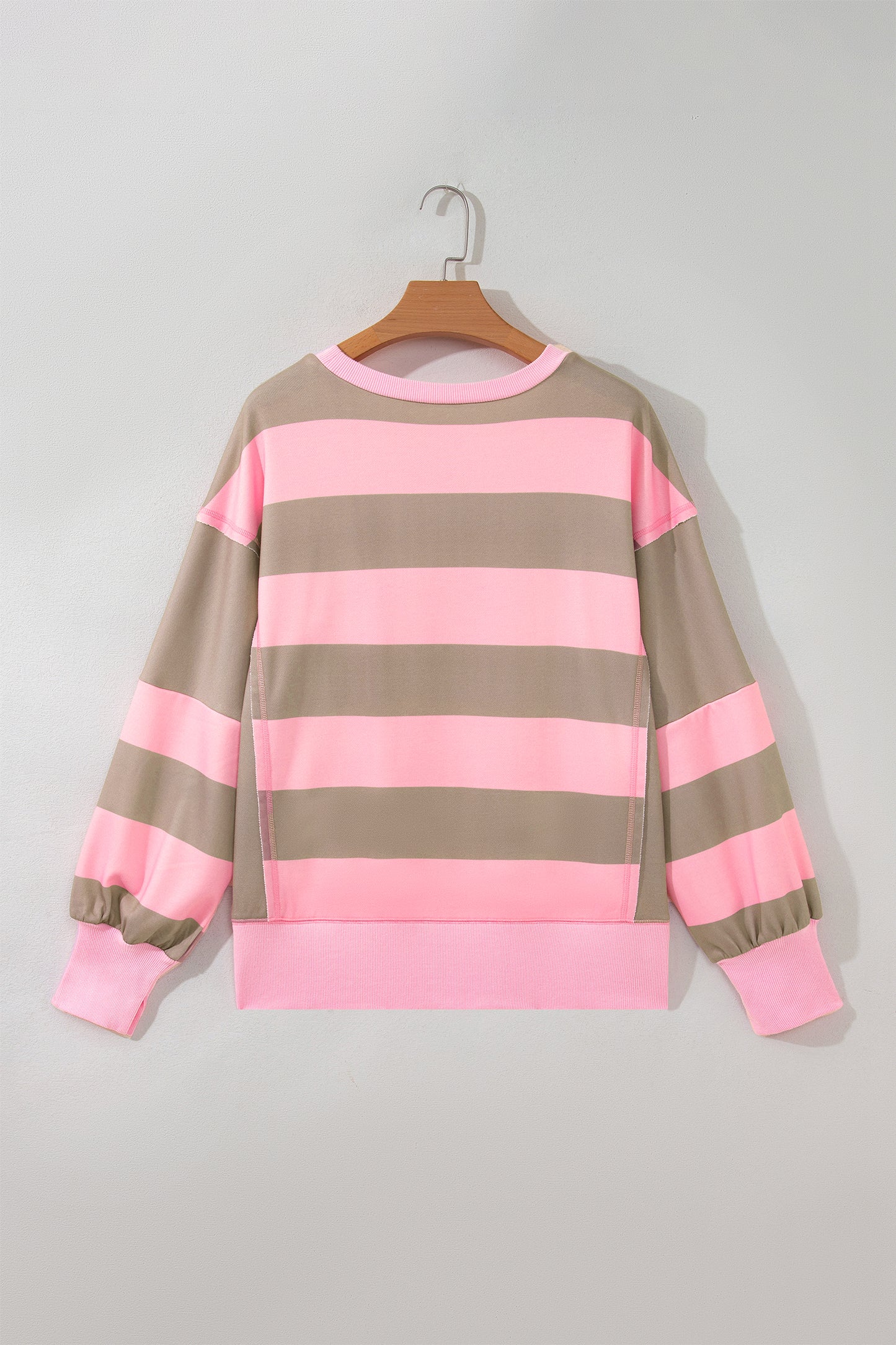 Pink Stripe Striped Colorblock Patch Pocket Split Hem Oversized Long Sleeve Sweatshirt-Tops/Sweatshirts & Hoodies-[Adult]-[Female]-2022 Online Blue Zone Planet